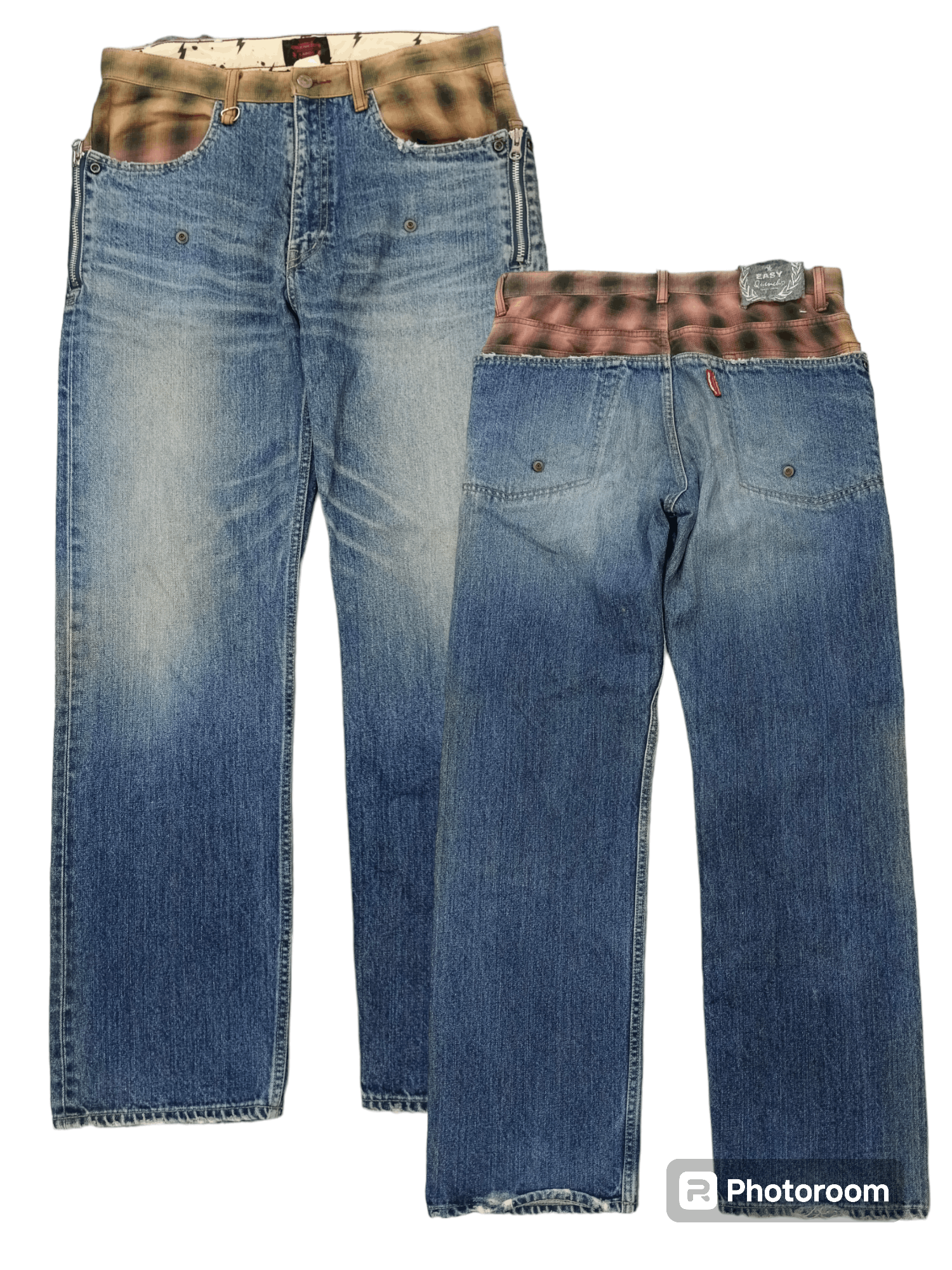 image of Distressed Denim x Hype Sick Double Waist Quench Tokyo Japan Denim Pants in Blue Distressed (Size 3