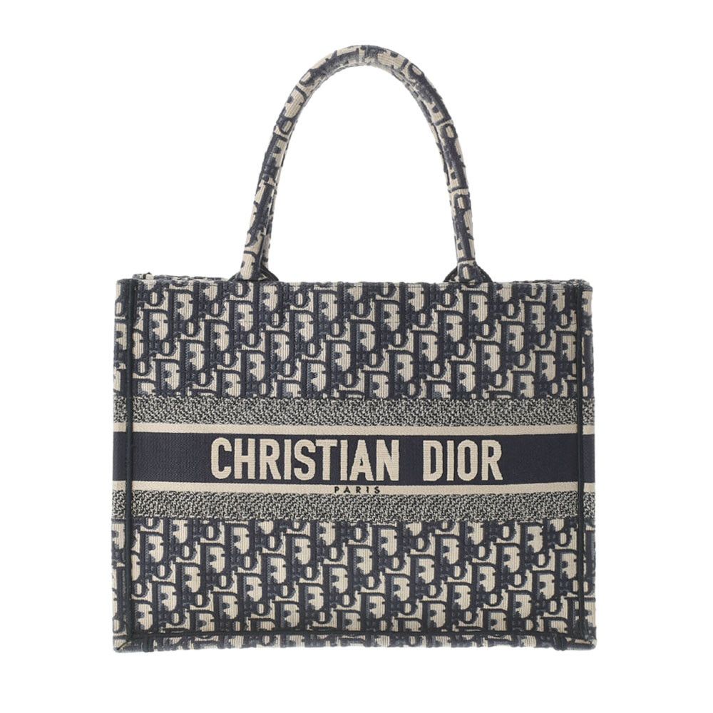 image of Christian Dior Book Tote Bag Medium Canvas Handbag Navy in Black, Women's