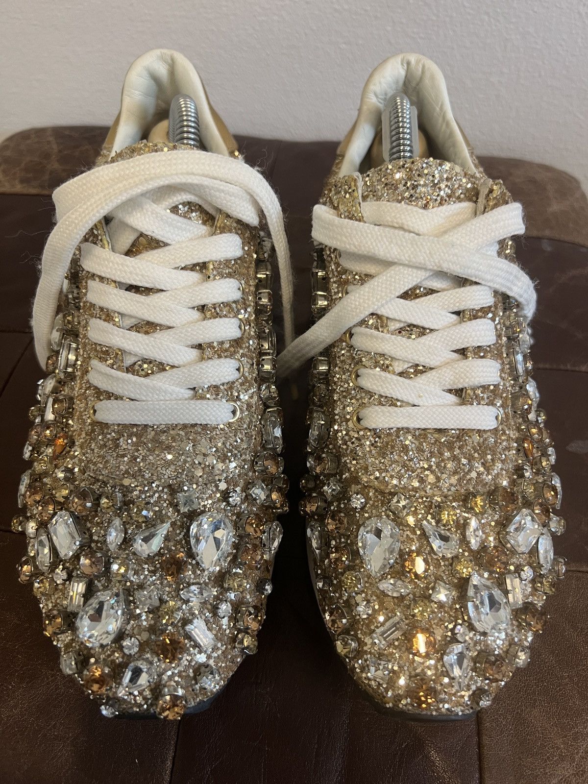 Casadei Casadei Gold Glitter Leather Trainers Low Top Sneakers, s 37 Size US 7 / IT 37 - 4 Thumbnail