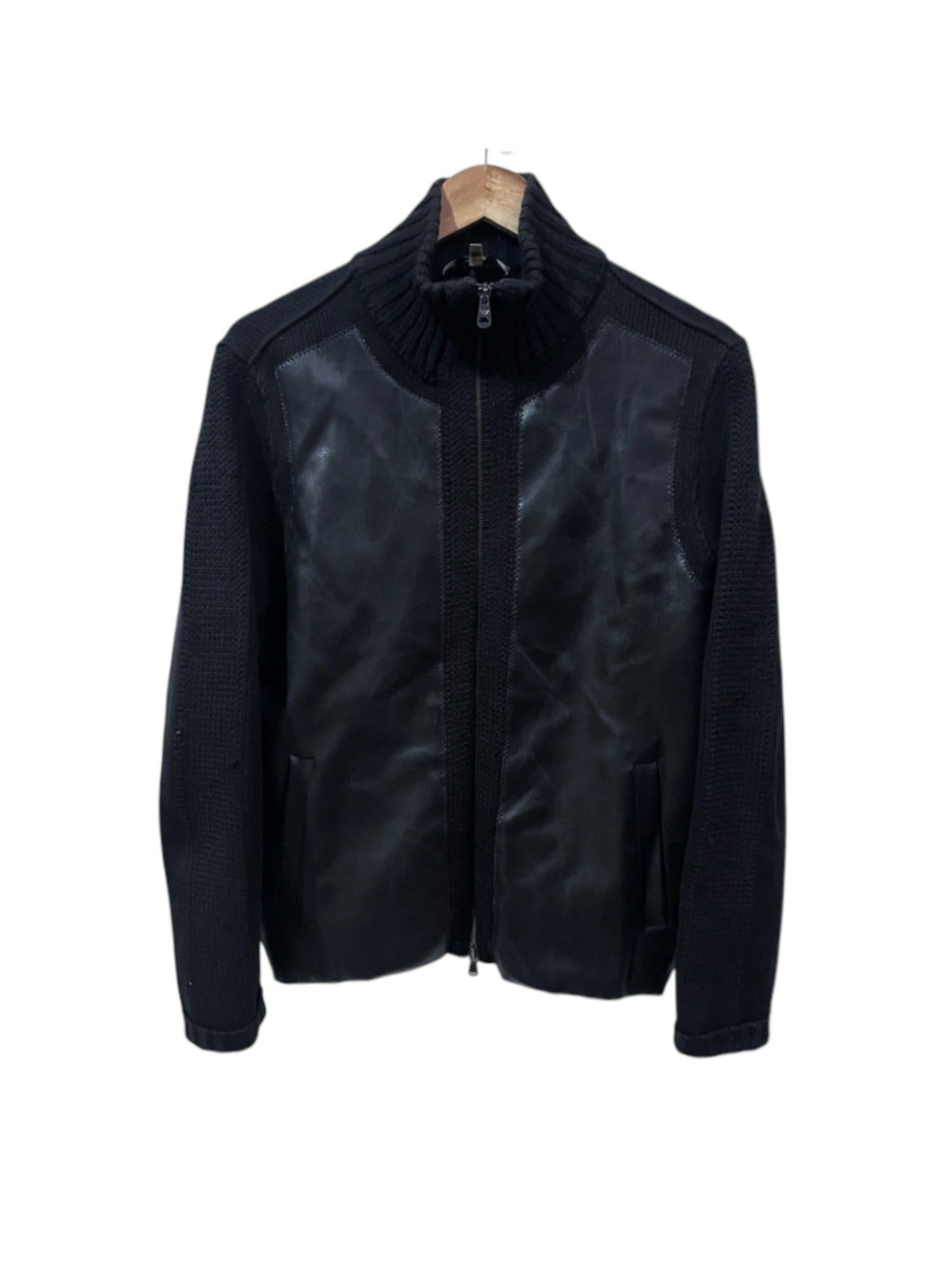 Armani Emporio Armani Mixed Media Leather Knit Jacket, Italy, 2000s Size US M / EU 48-50 / 2 - 1 Thumbnail