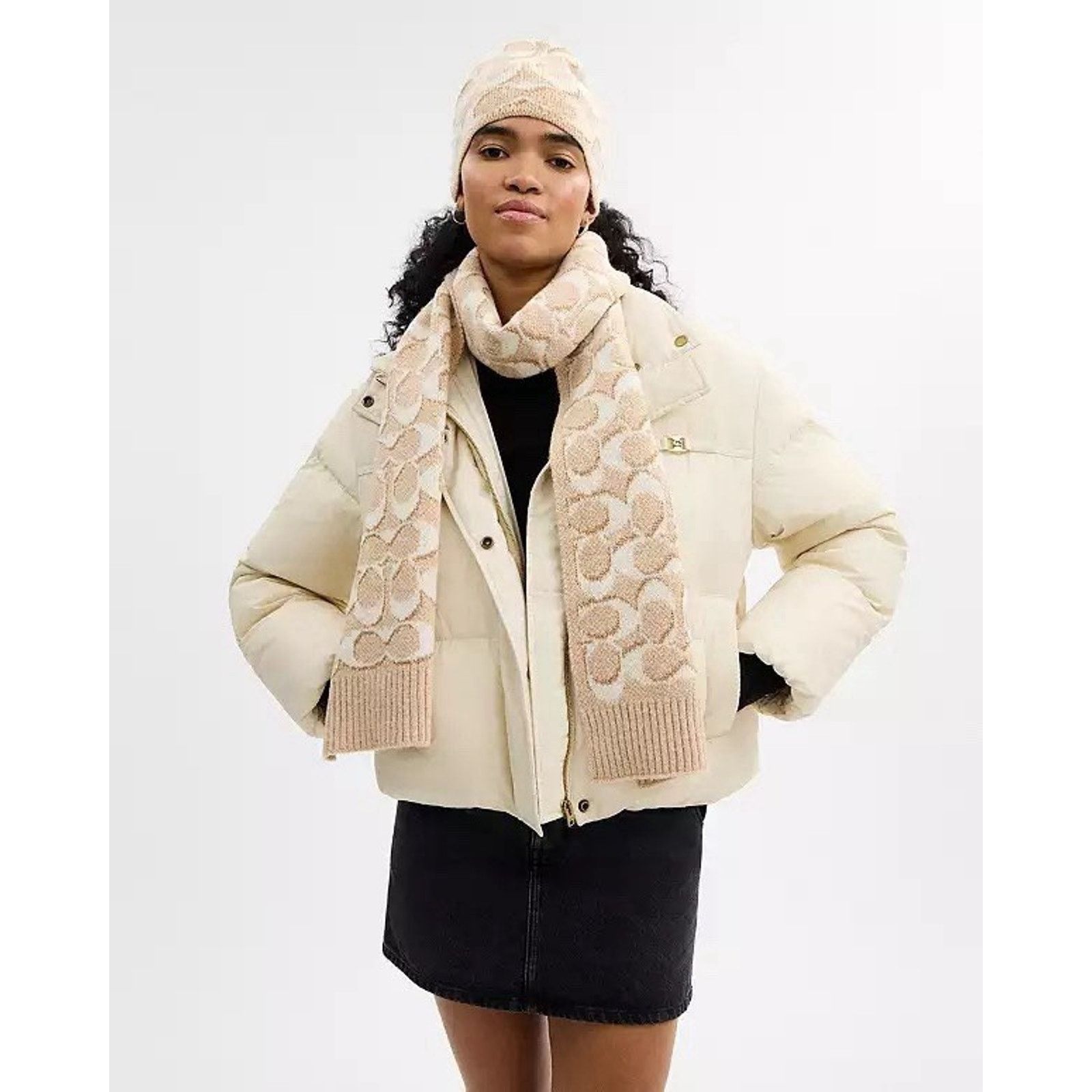 Coach NEW COACH Signature Metallic Beanie Muffler Set CCT69 Ivory Size ONE SIZE - 2 Thumbnail