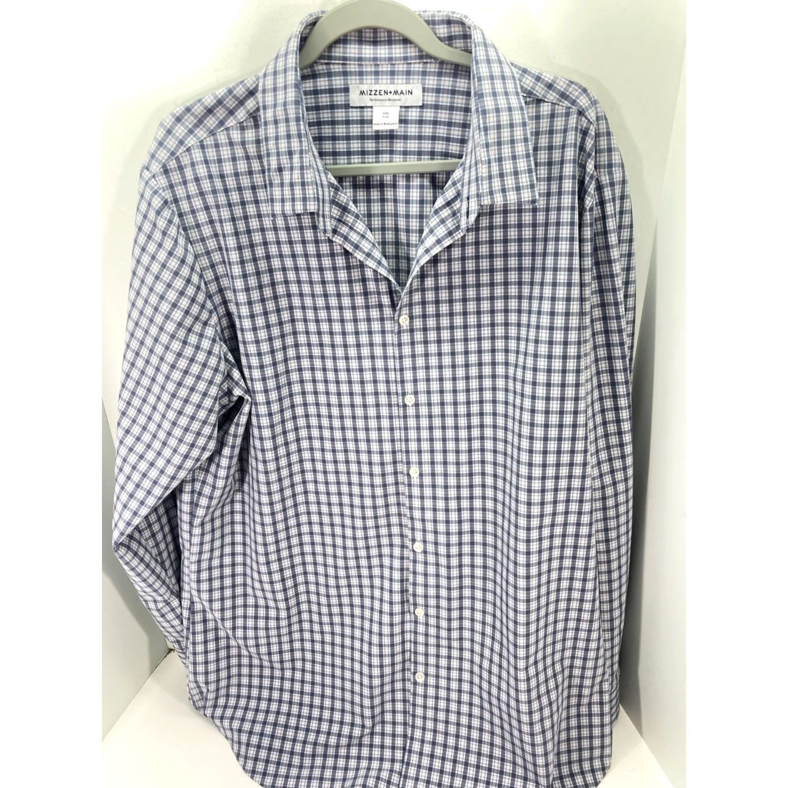 Mizzen+Main Mizzen+Main Performance Button Up Shirt Mens 2XL White Blue Plaid Trim Classic Shirt Size US XXL / EU 58 / 5 - 2 Thumbnail