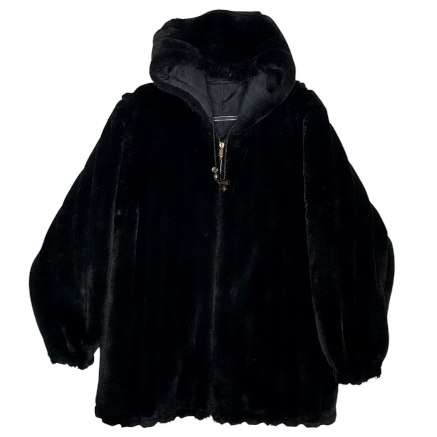 Vintage 1990s Komitor Reversible Silk Faux Fur Hooded Coat Medium Size M / US 6-8 / IT 42-44 - 1 Thumbnail