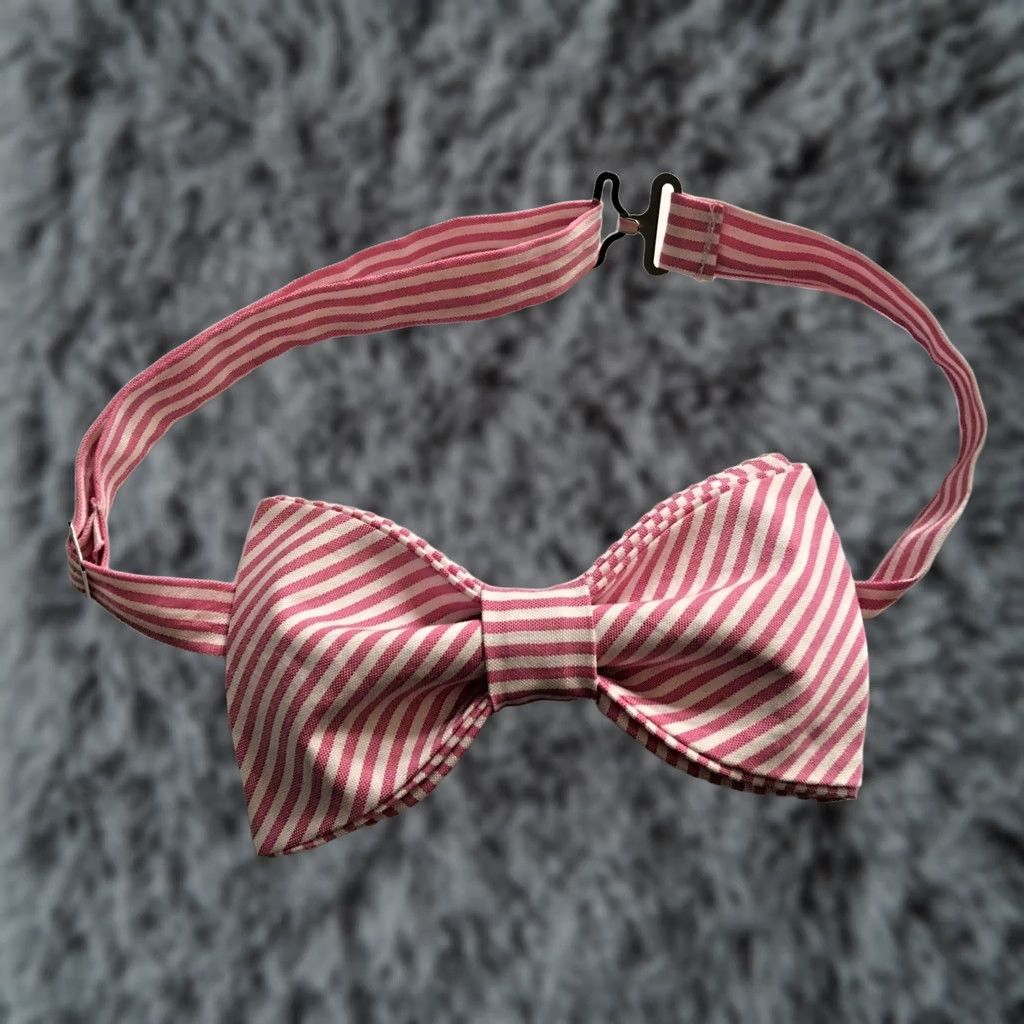Vintage Custom Mens Pink/White Striped Bow Tie Pre-Tied Wedding,Prom,Gift 4 Him,Easter, Men’s