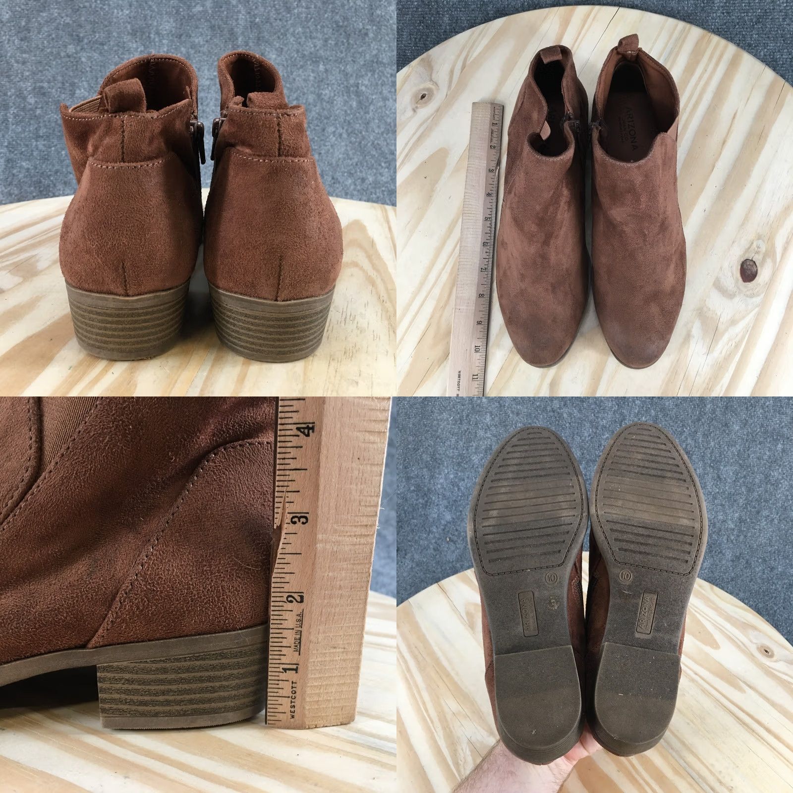 Vintage Arizona Jean Co Boots Womens 10M Ankle Bootie Brown Faux Leather Side Zip Casual Shoes Size 32" / US 10 / IT 46 - 8 Thumbnail