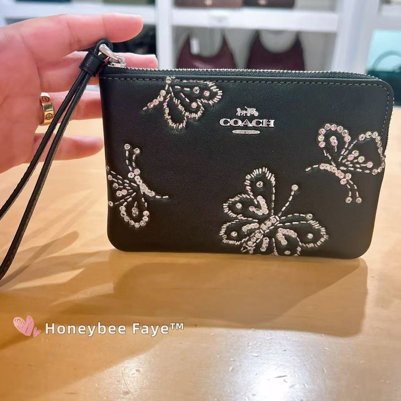 Coach Corner Zip Wristlet With Sparkly Butterfly Print CCJ72 Size ONE SIZE - 1 Thumbnail