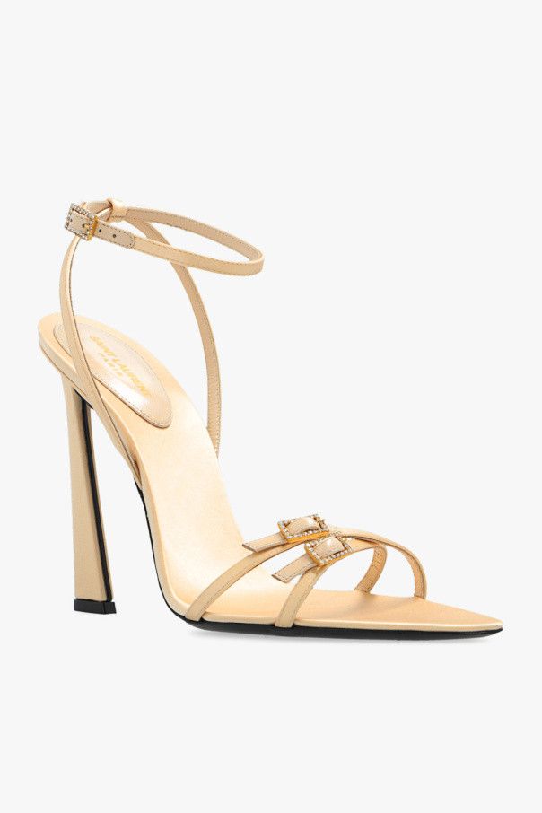 Saint Laurent Paris o1s1wg111124 Lila Sandals In Crepe Satin in Beige Size US 4.5 / IT 34.5 - 4 Thumbnail