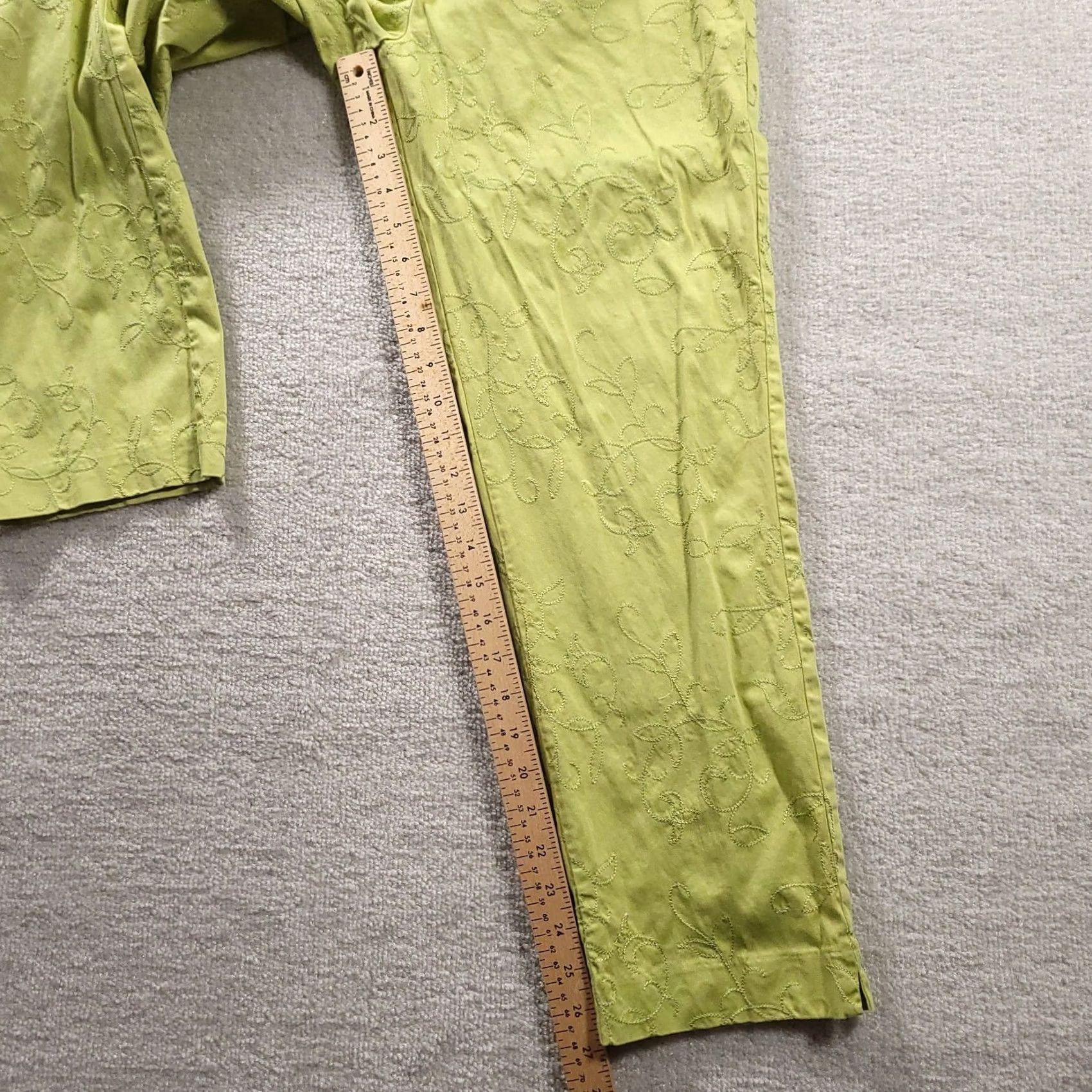 Vintage Dressbarn Green Floral Embroidered Cropped Pants Capri Size 10 Side Zip Size 32" / US 10 / IT 46 - 5 Thumbnail