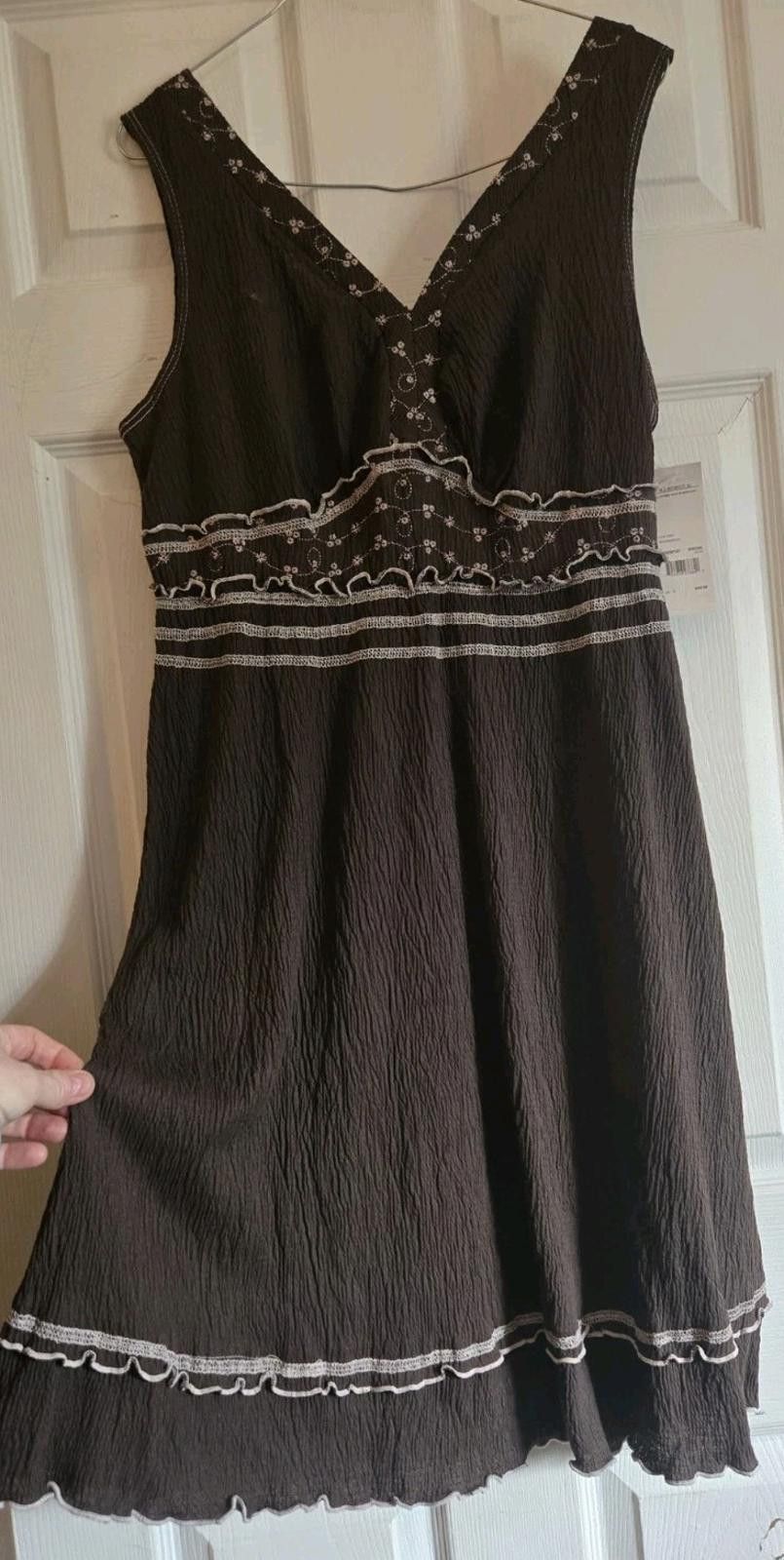 Element Elementz Mocha Brown Sleeveless Dress White Embroidery Size L / US 10 / IT 46 - 4 Thumbnail
