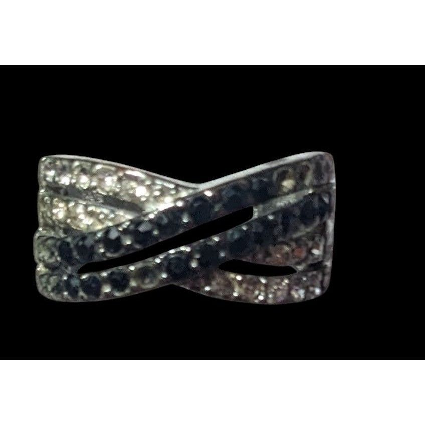Other Black And Silver Quadruple Line Crisscross Rhinestone Ring S Size ONE SIZE - 4 Thumbnail