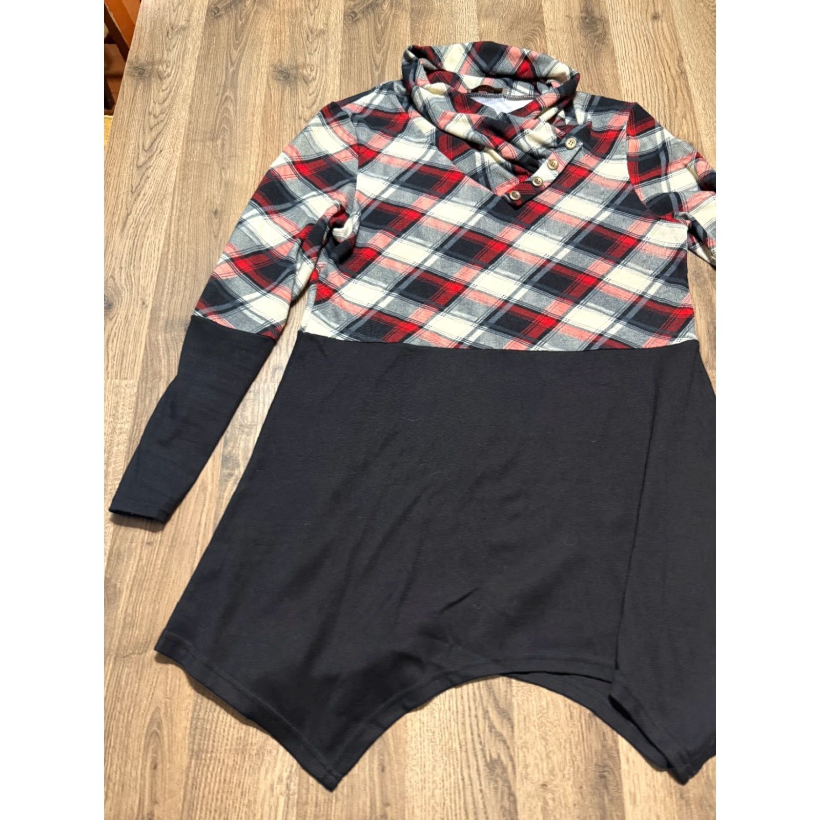 Vintage Cestyle Shirt Womens Large Plaid Black White Red Quarter Button Turtleneck Shirt - Size Large - Casual Womens Top Size L / US 10 / IT 46 - 3 Thumbnail