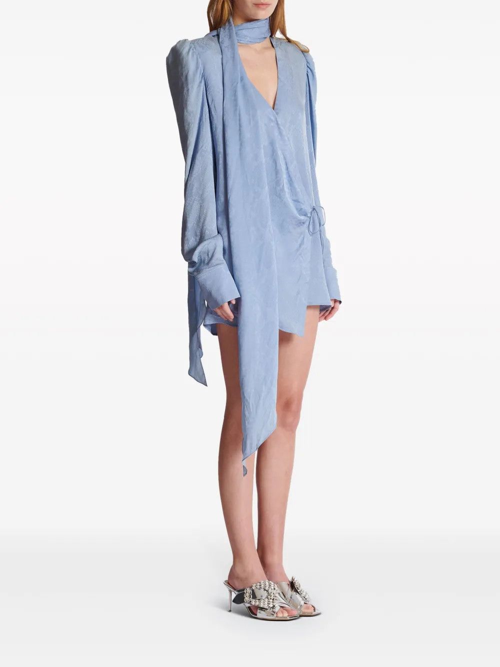Balmain o1y0525 Silk Mini Dress in Light Blue Size M / US 6-8 / IT 42-44 - 4 Thumbnail