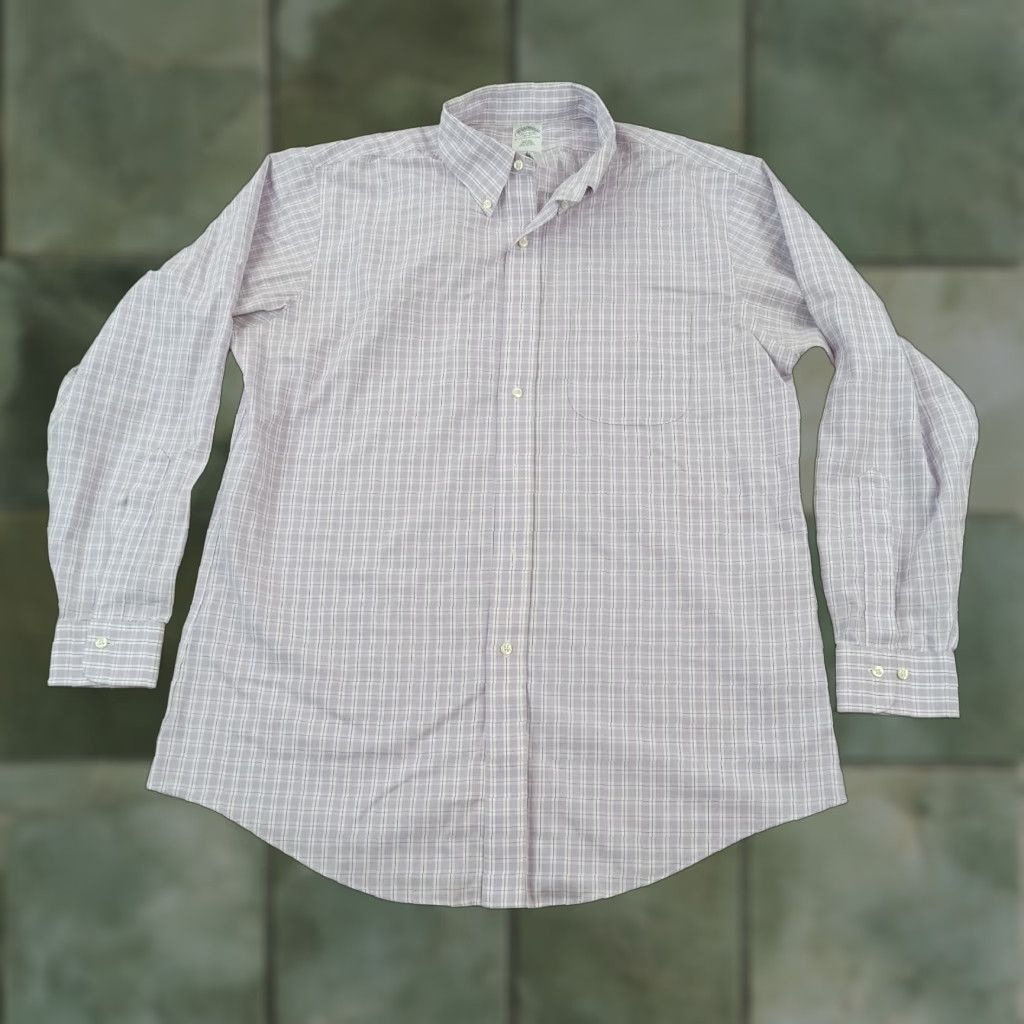 Brooks Brothers Brooks Brothers Shirt Mens 16.5-4/5 Purple White Plaid Slim Fit Button Up Casual Shirt Size US XL / EU 56 / 4 - 1 Thumbnail