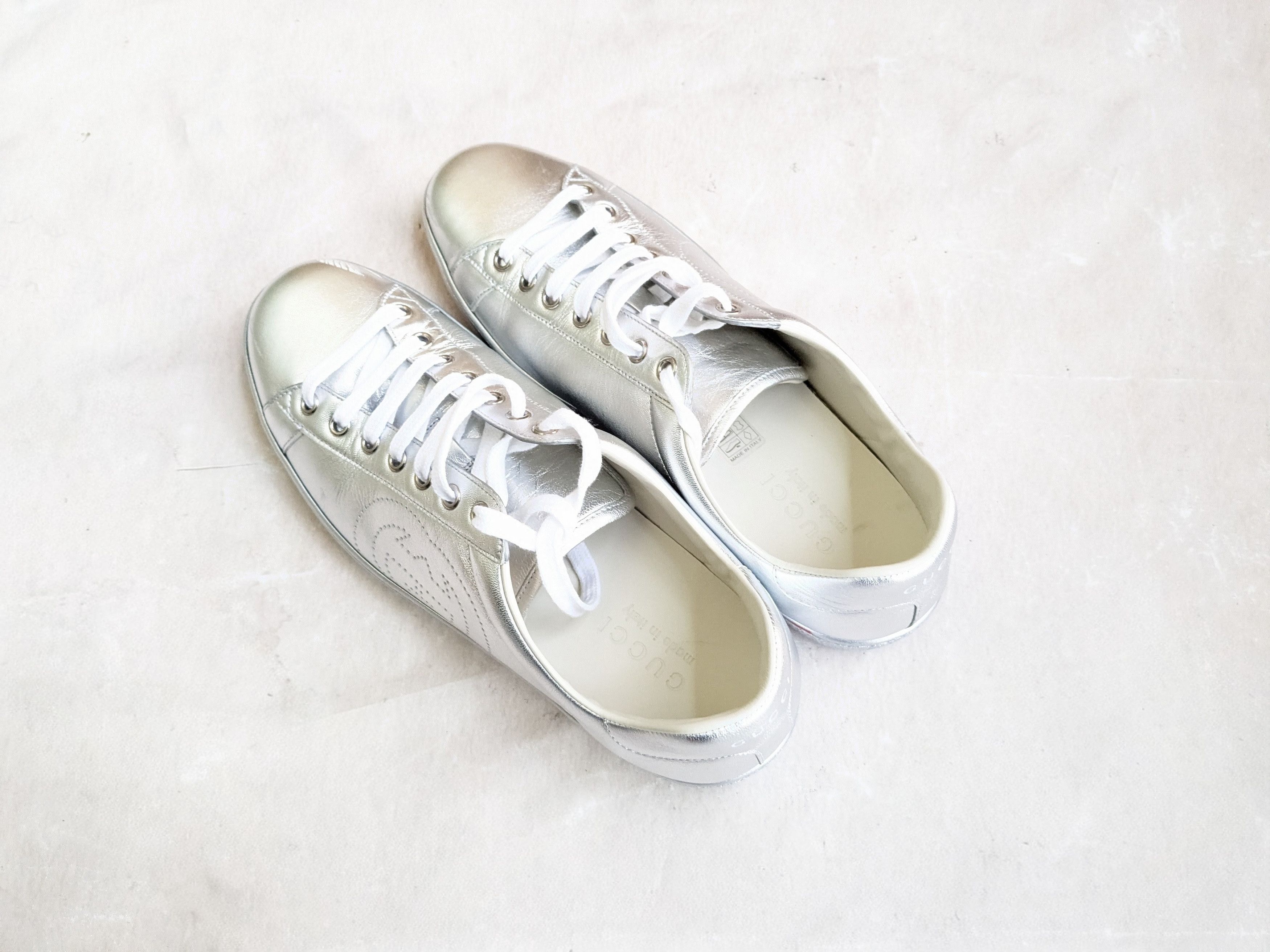Gucci Gucci Ace Sneakers 8.5 Silver Leather Low Logo Size US 8.5 / EU 41-42 - 15 Thumbnail