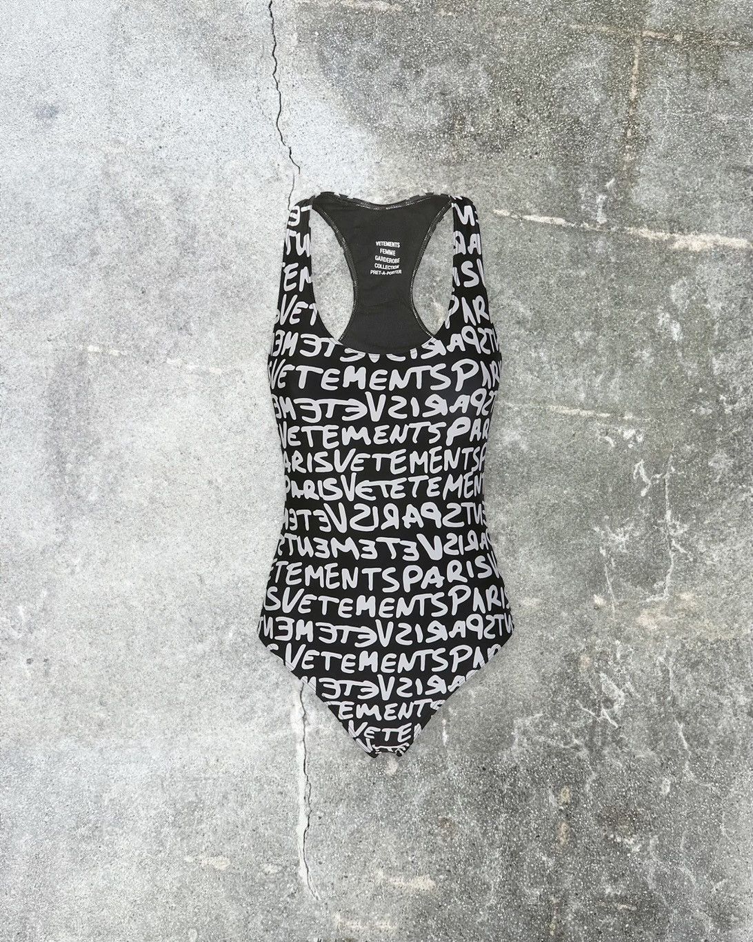 image of Vetements Graffiti Monogram Swimsuit in Black, Women's (Size Small)