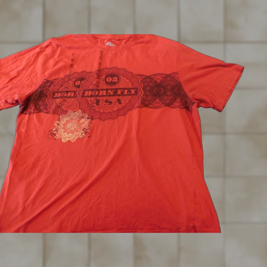 Vintage Born Fly Mens Shirt 2XL Red graphic Eagle T-Shirt Short Sleeve Crew Neck Logo City Vintage? No (But can't add). Size US XXL / EU 58 / 5 - 1 Thumbnail