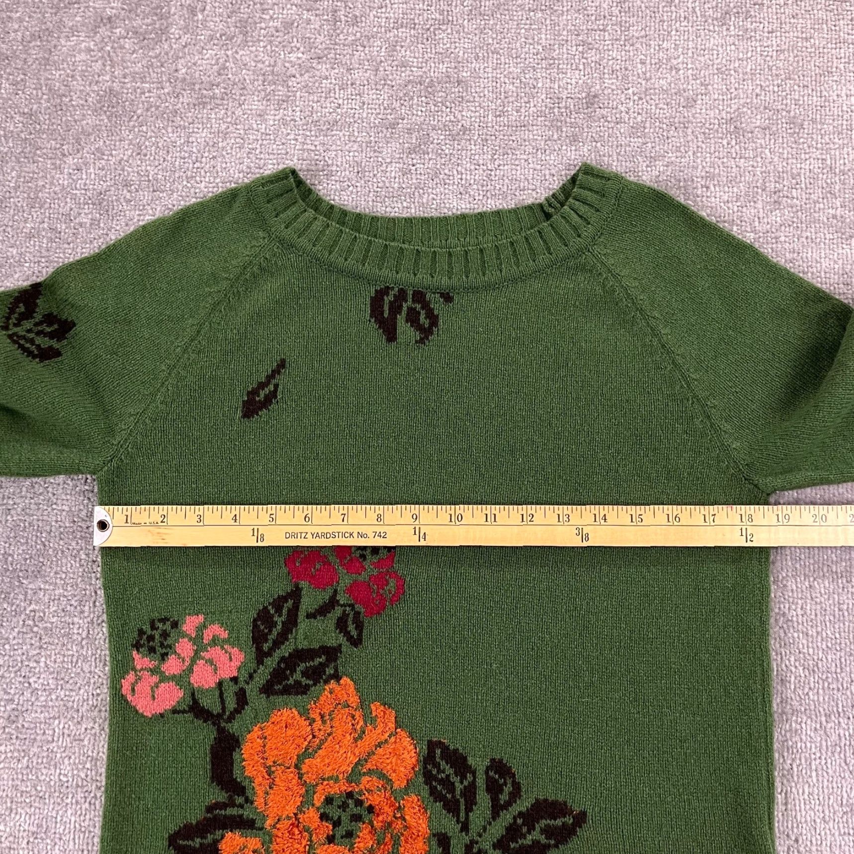 Vintage IVKO Sweater Womens Size 36 Small Green Intarsia Floral Wool Art Pullover Boho Size XS / US 0-2 / IT 36-38 - 6 Thumbnail