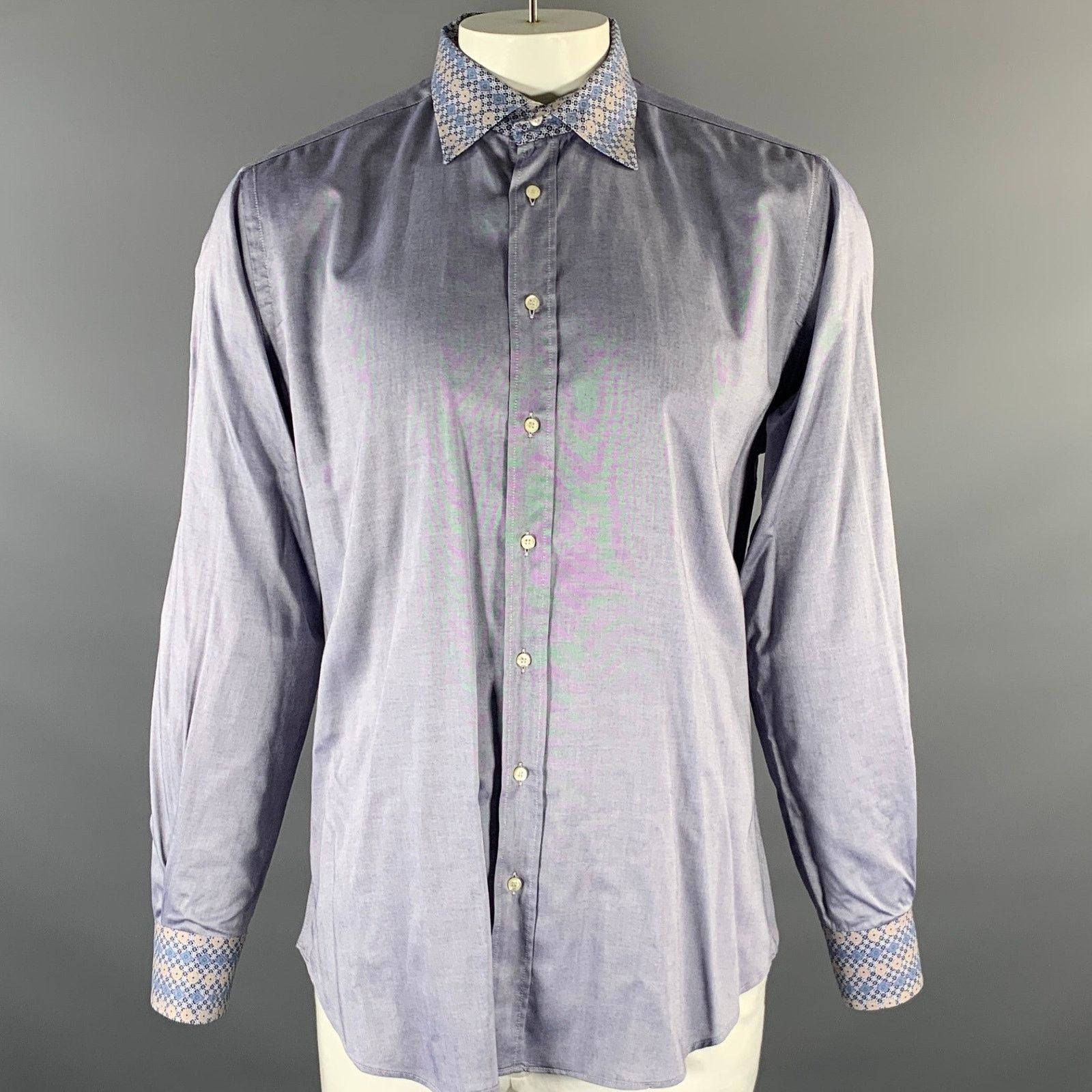 Etro ETRO XL Blue Yellow Geometric Pointed Collar L/S Shirt Size US XL / EU 56 / 4 - 1 Thumbnail