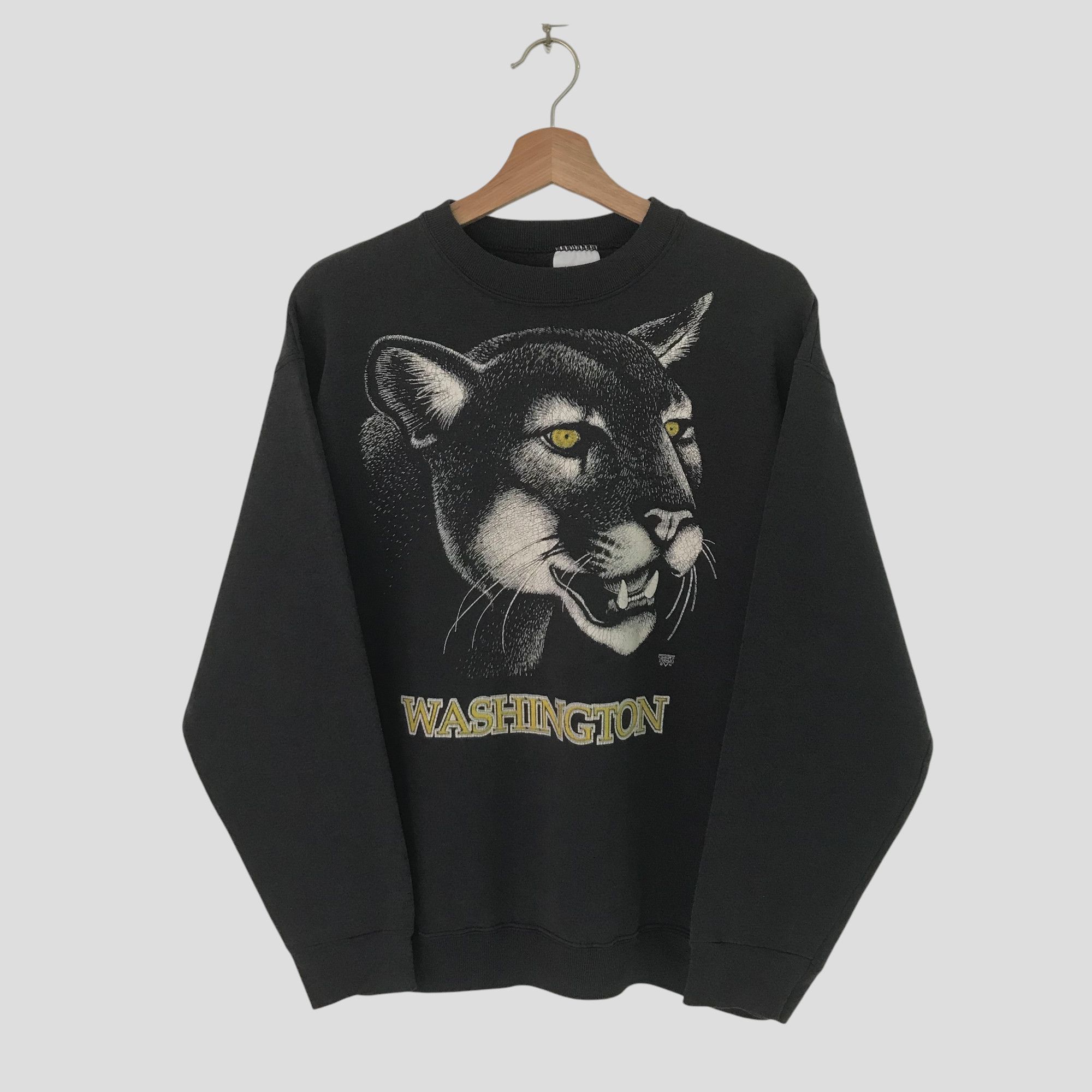 Vintage Vintage 90's Washington Cougar Black Sweatshirt - 427 Size US XL / EU 56 / 4 - 1 Thumbnail