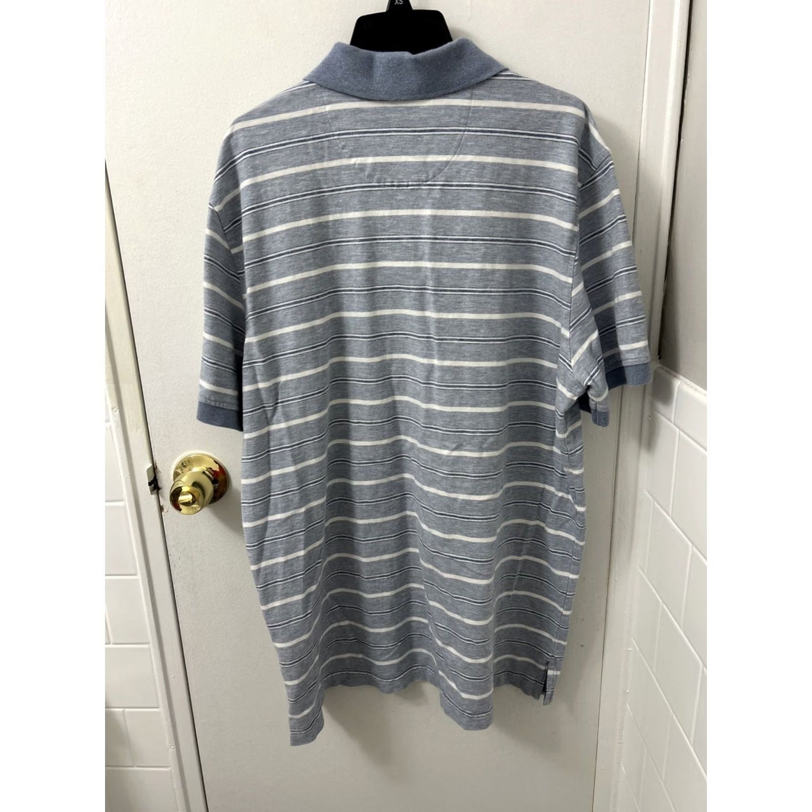 Brooks Brothers Brooks Brothers Polo Shirt Mens XL Blue Striped Linen Blend Regular Fit S/S Polo Shirt Swinging Golf Casual Size US XL / EU 56 / 4 - 7 Thumbnail