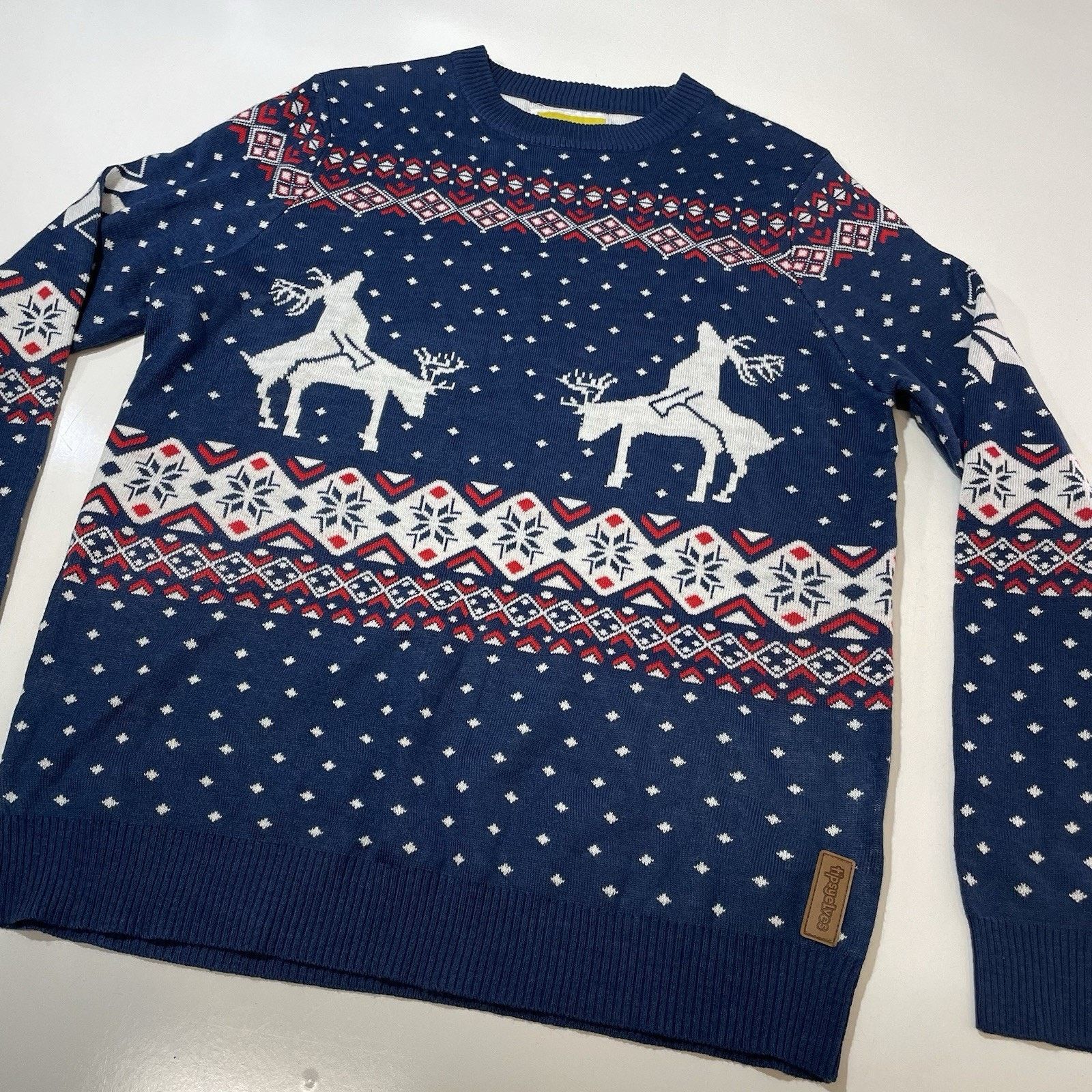 Tipsy Elves Tipsy Elves Reindeer Bangin Men’s Ugly Sweater Size L Blue Size US L / EU 52-54 / 3 - 2 Thumbnail