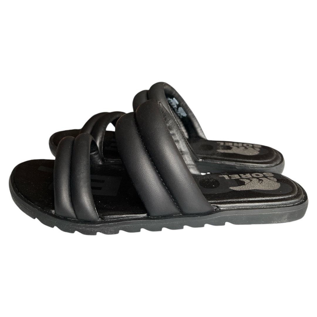 SOREL Black At Strap Ella Ii Slip On Leather Sandals US6