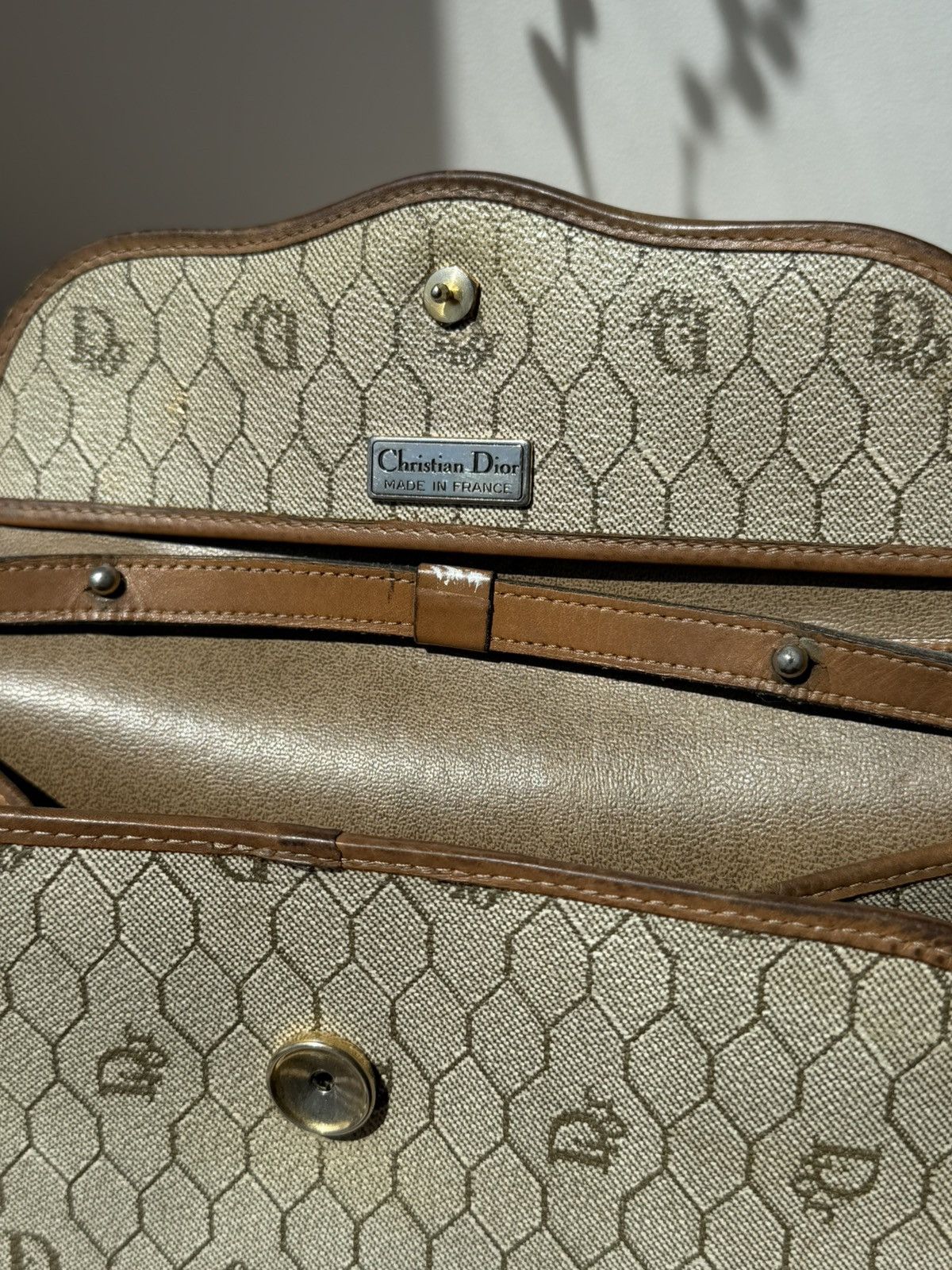 Dior Christian Dior France Vintage Honeycomb Canvas Leather Bag Size ONE SIZE - 4 Thumbnail