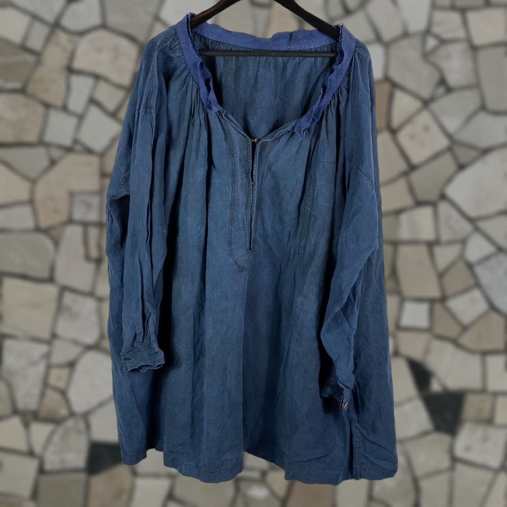 Vintage VINTAGE Original 1800s French Pure Linen Indigo Biaude Smock Size ONE SIZE - 1 Thumbnail