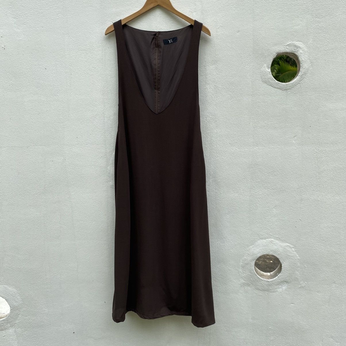 Y's Y’s Brown Deep V-Neck Sleeveless Midi Dress Size M / US 6-8 / IT 42-44 - 9 Thumbnail