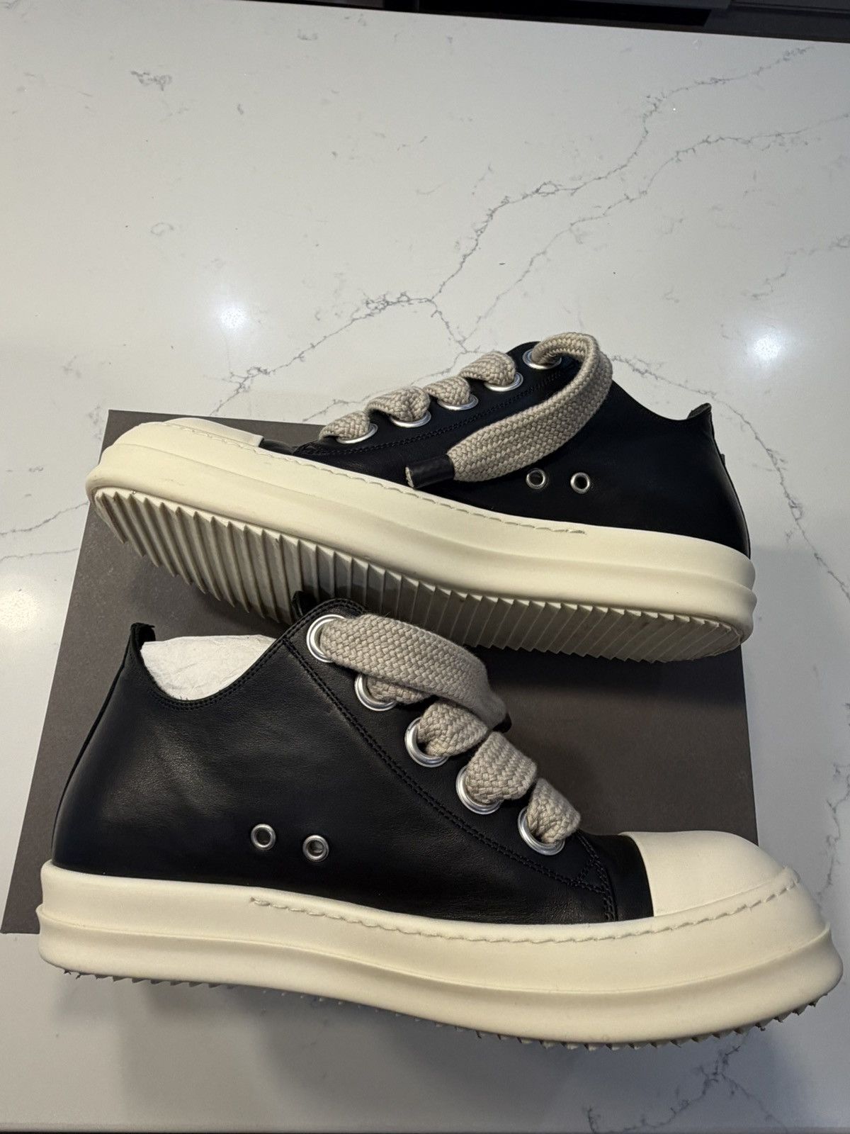 Rick Owens RICK OWENS JUMBOLACE LOW SNEAKER ‘BLACK MILK’ Size US 10 / EU 43 - 4 Thumbnail