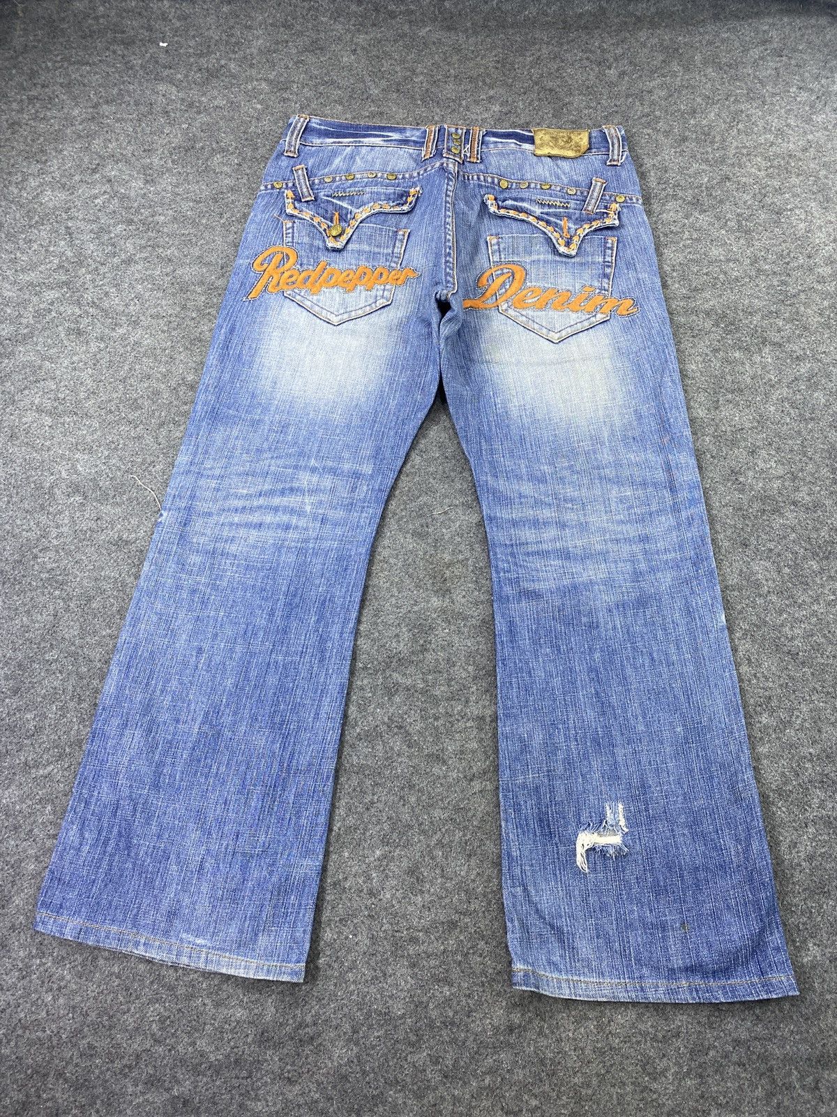 Japanese Brand Red Pepper Distress Blue Wash Denim - J971 Size US 37 - 5 Thumbnail