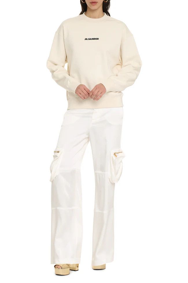 Jil Sander o1mle0824 Logo Detail Cotton Sweatshirt in Off White Size M / US 6-8 / IT 42-44 - 3 Thumbnail