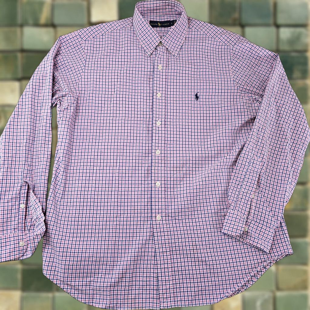 Ralph Lauren Ralph Lauren Shirt Mens Large Pink Blue Check Button-Down Long Sleeve Pony Logo Size US L / EU 52-54 / 3 - 1 Thumbnail