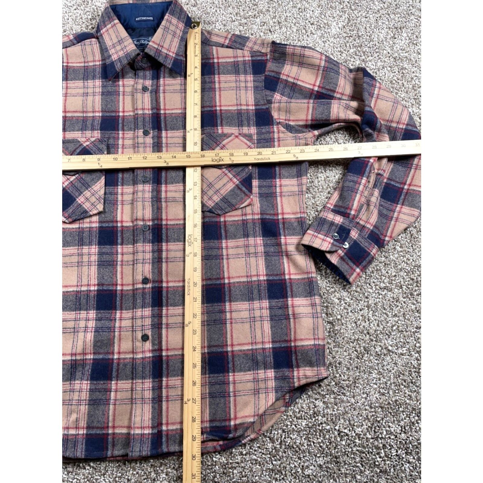 Vintage Jean Phillipe Wool Flannel Shirt Large Beige Blue Plaid Button-Up Long Sleeve Casual Mens Size US L / EU 52-54 / 3 - 5 Thumbnail