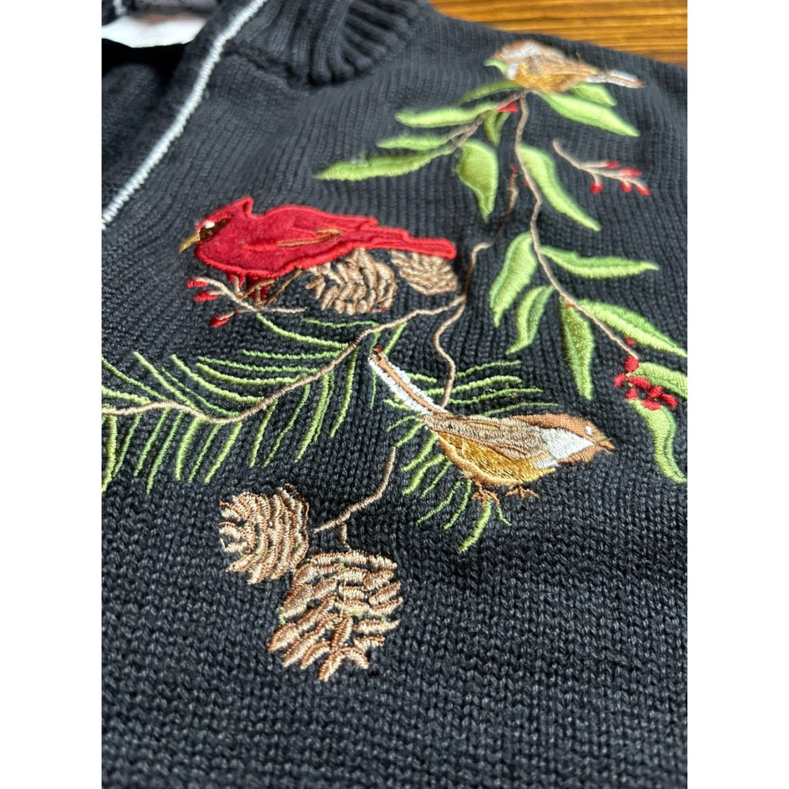 Vintage VEST Womens Medium Black Southern Lady Cardinal Floral Bird Embroidered Sweater Size M / US 6-8 / IT 42-44 - 5 Thumbnail
