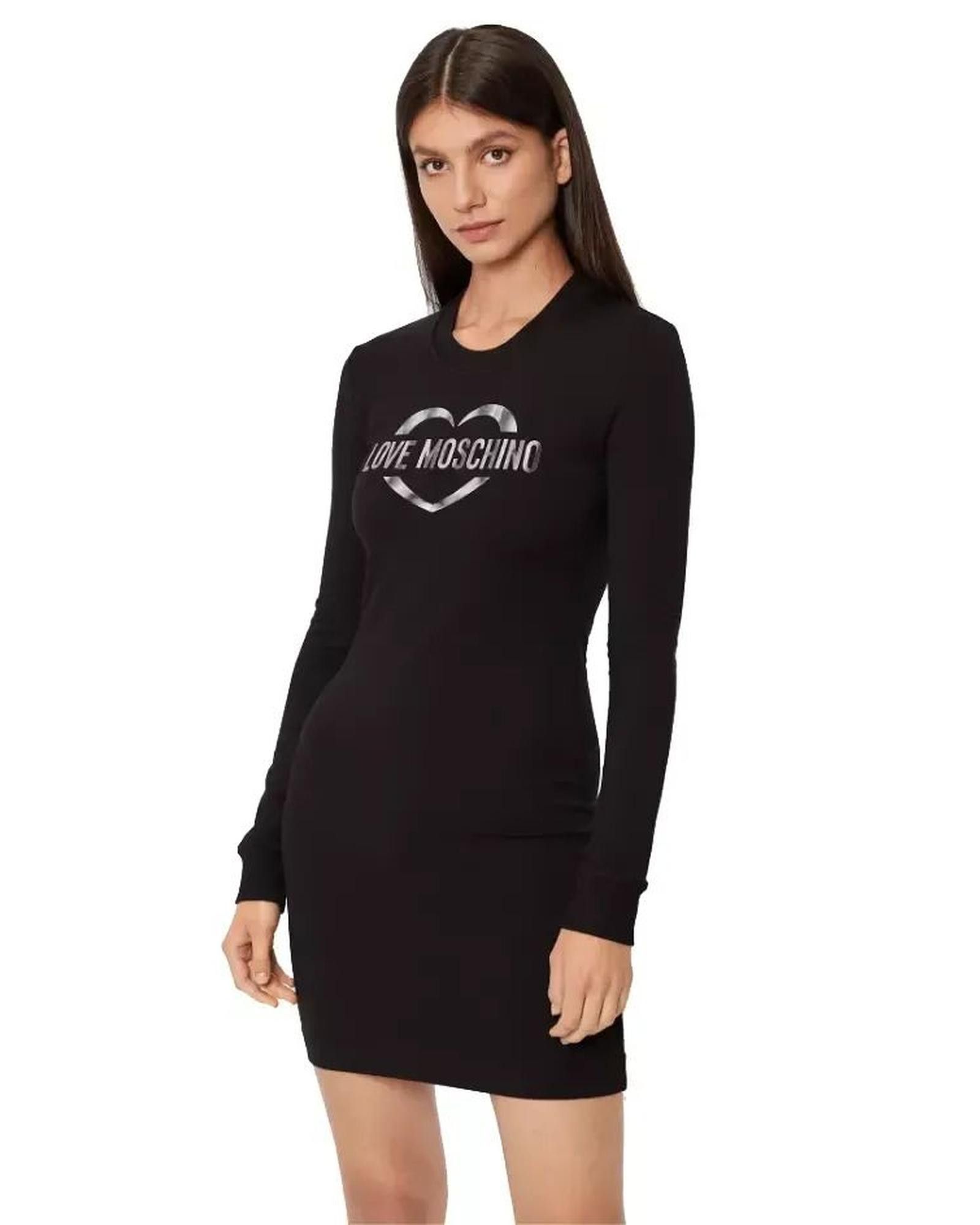 image of Moschino Cotton Blend Dress With Metallic Logo in Black, Women's (Size Medium)