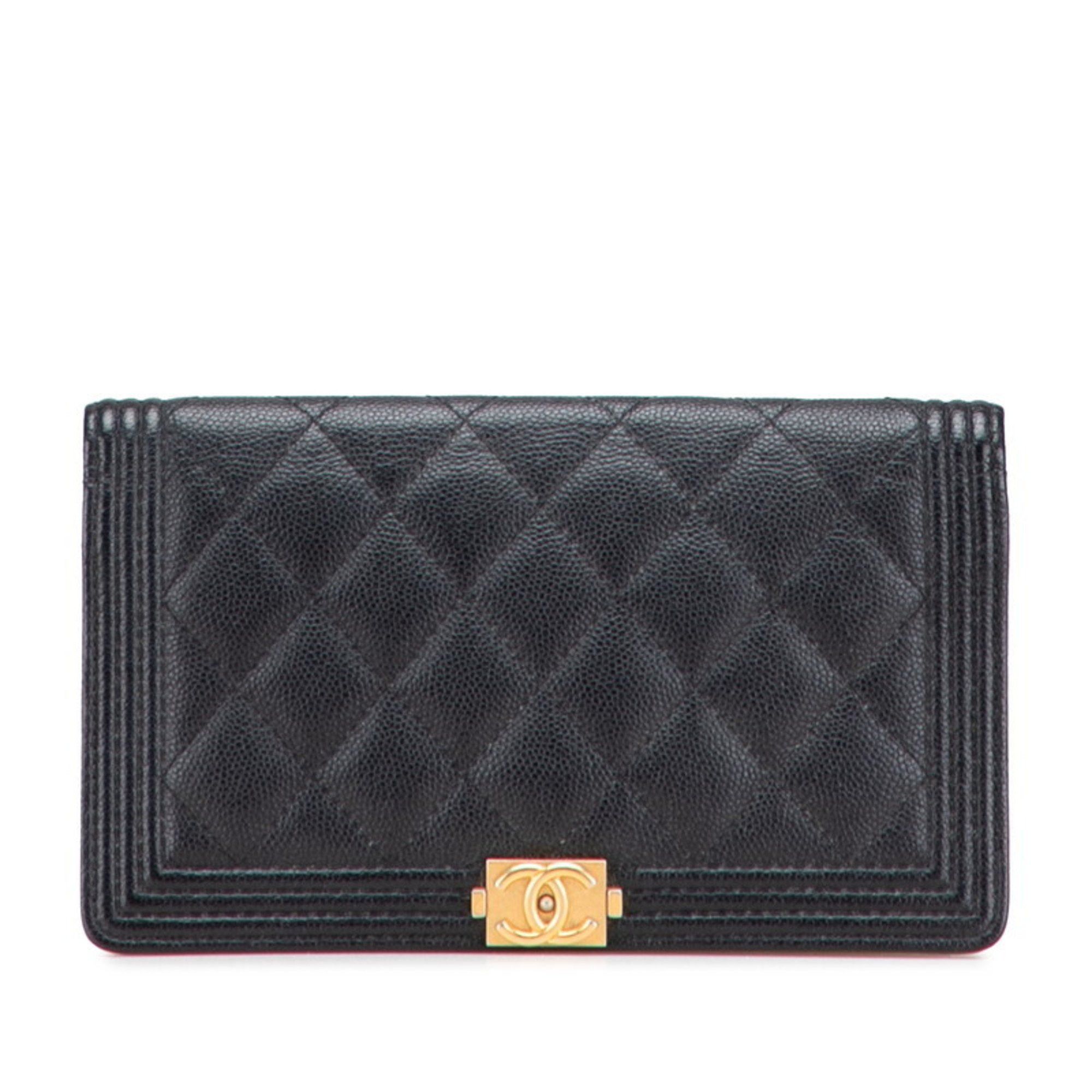 Chanel CHANEL Boy Chanel Long Wallet in Black with Antique Gold Hardware and Caviar Leather, Women's Size ONE SIZE - 1 Thumbnail