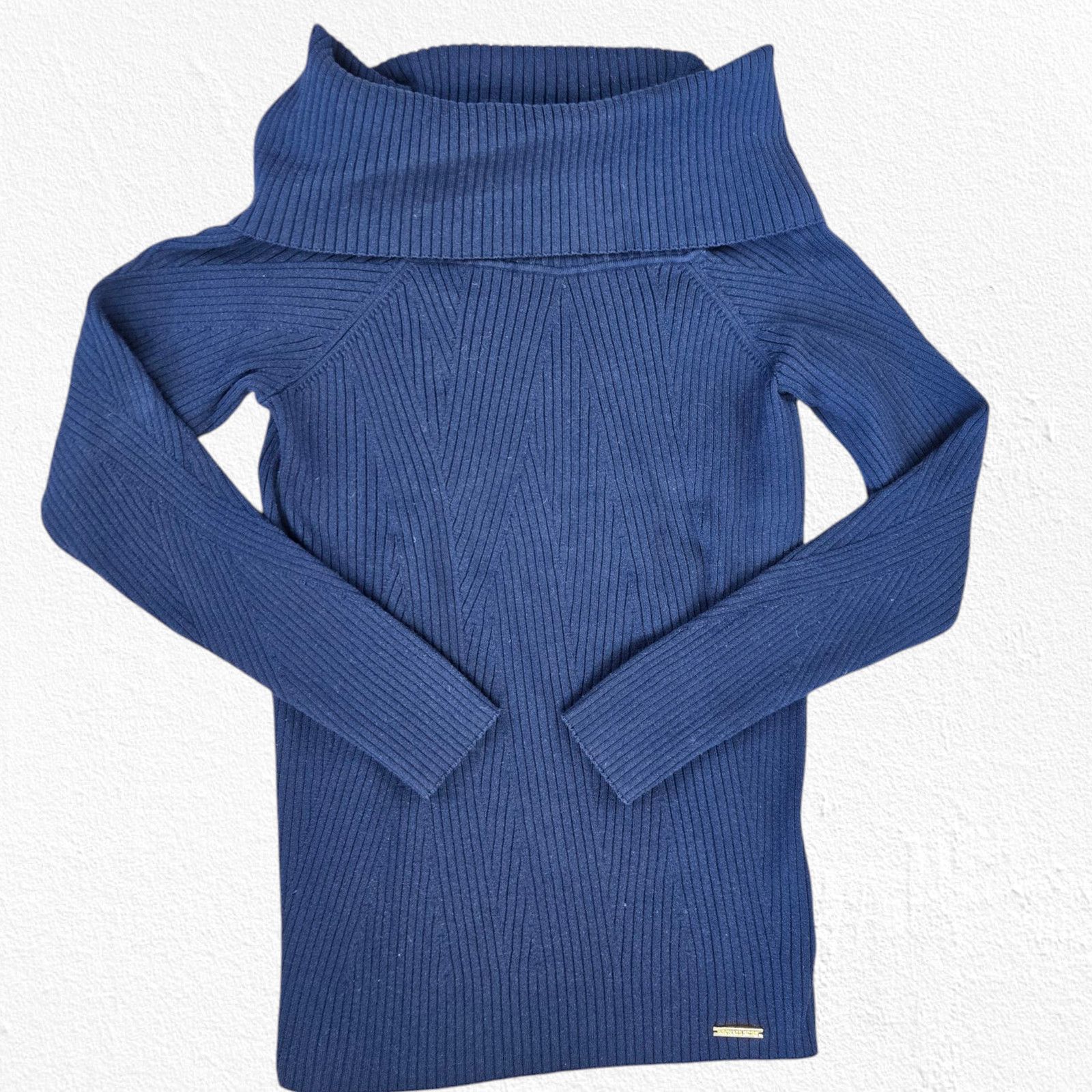 Michael Kors Michael Kors Navy Ribbed Off Shoulder Sweater Size Large Size L / US 10 / IT 46 - 2 Thumbnail