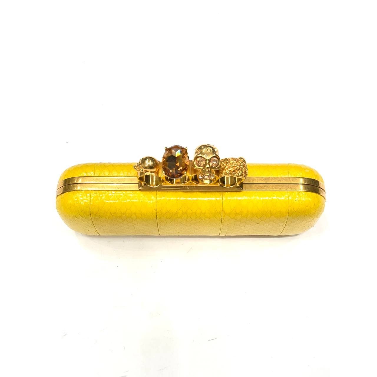 Alexander McQueen Alexander McQueen Yellow Snakeskin Skull Clutch Size ONE SIZE - 2 Thumbnail