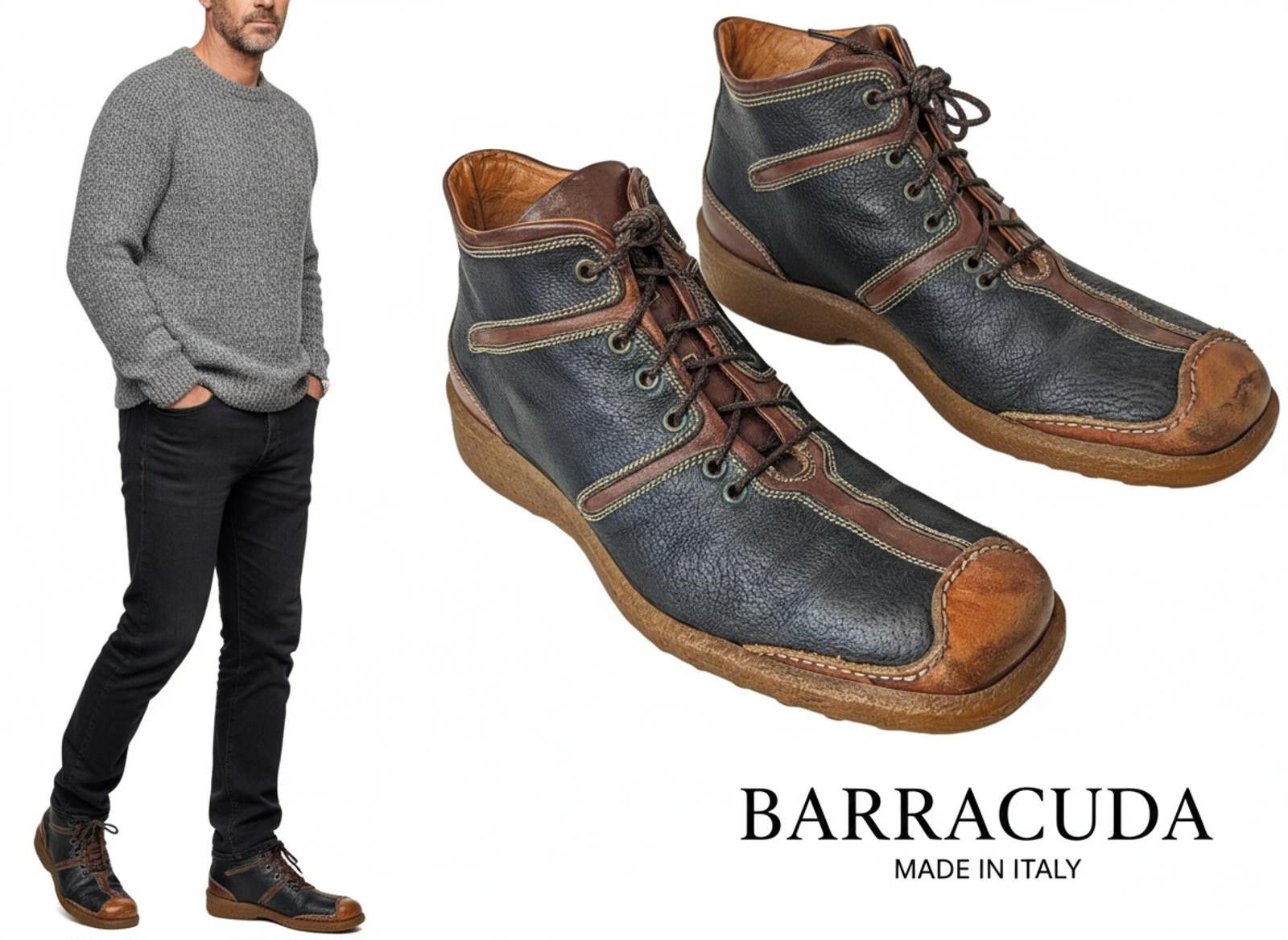Barracuda Barracuda Old Sail Men Ankle Boots Italy | Black Brown US 8 Size US 8 / EU 41 - 1 Thumbnail