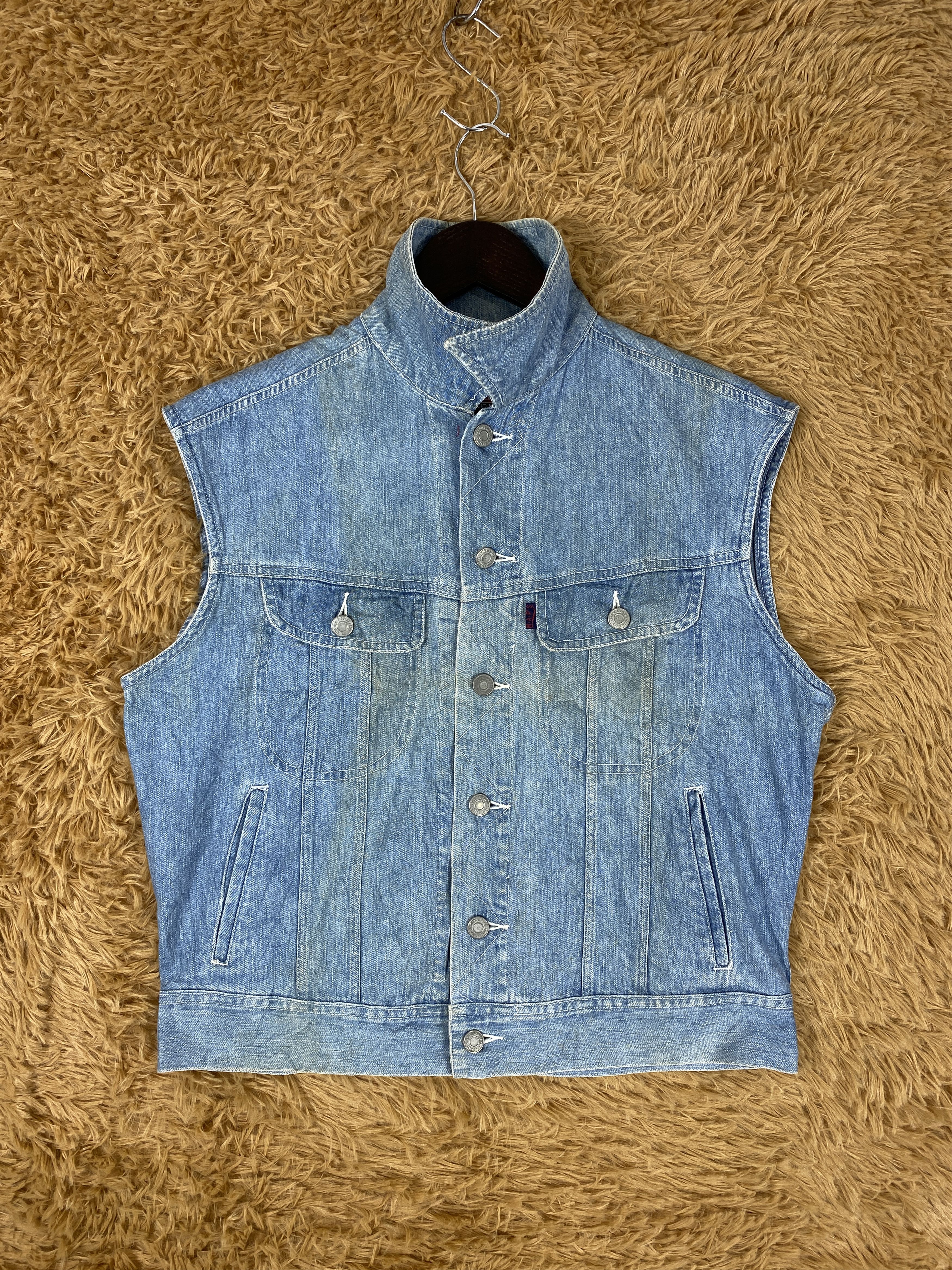 image of Vintage Studio Map Denim Vest in Blue Denim, Men's (Size Small)