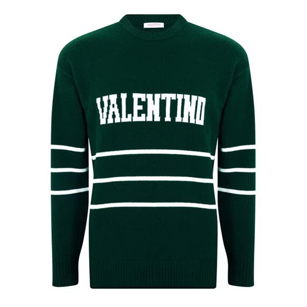 o1g2r1mq0824 Logo Striped Sweaters in Green & White
