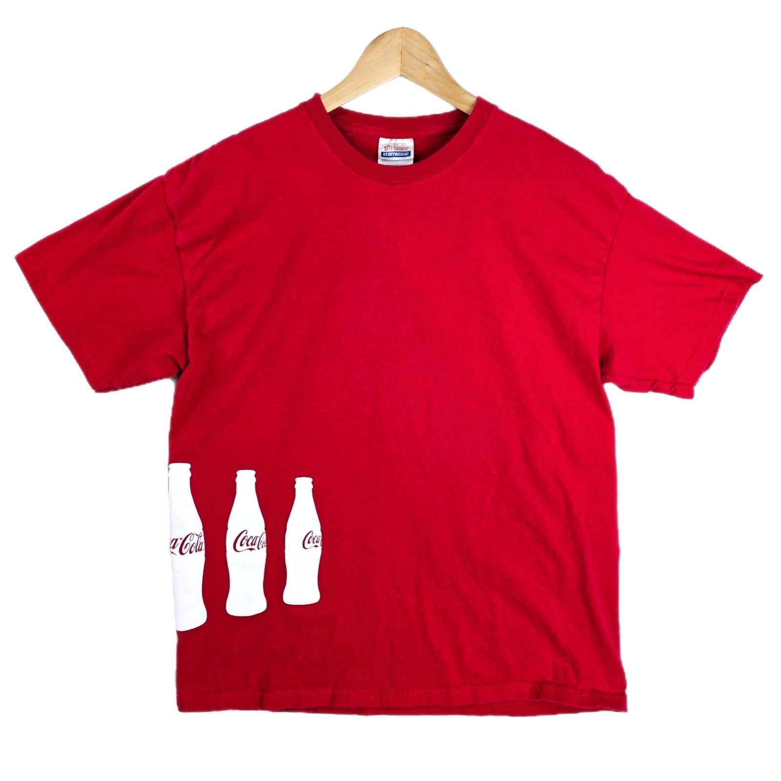 Hanes Vintage Coca Cola Botttle Wrap Around Shirt Large Red Y2K Size US L / EU 52-54 / 3 - 1 Thumbnail