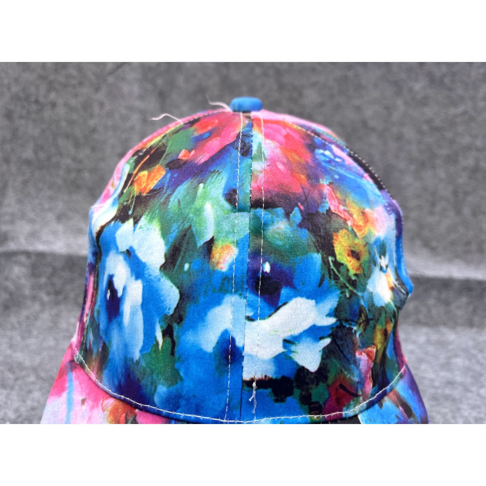 Vintage Hat Snap Back Womens One Size Blue Pink Floral 100% Polyester Outdoors Beach Cap Size ONE SIZE - 2 Thumbnail