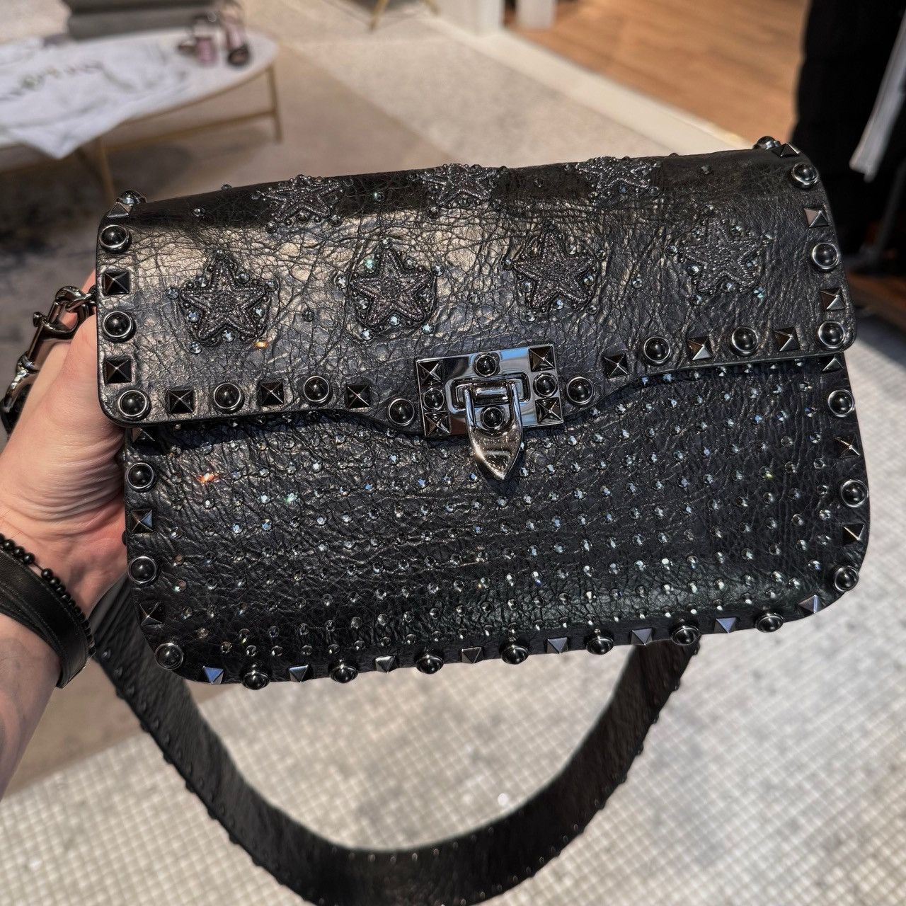 Valentino Valentino Black Star Crystal Rolling Rockstud Crossbody Bag Size ONE SIZE - 10 Thumbnail