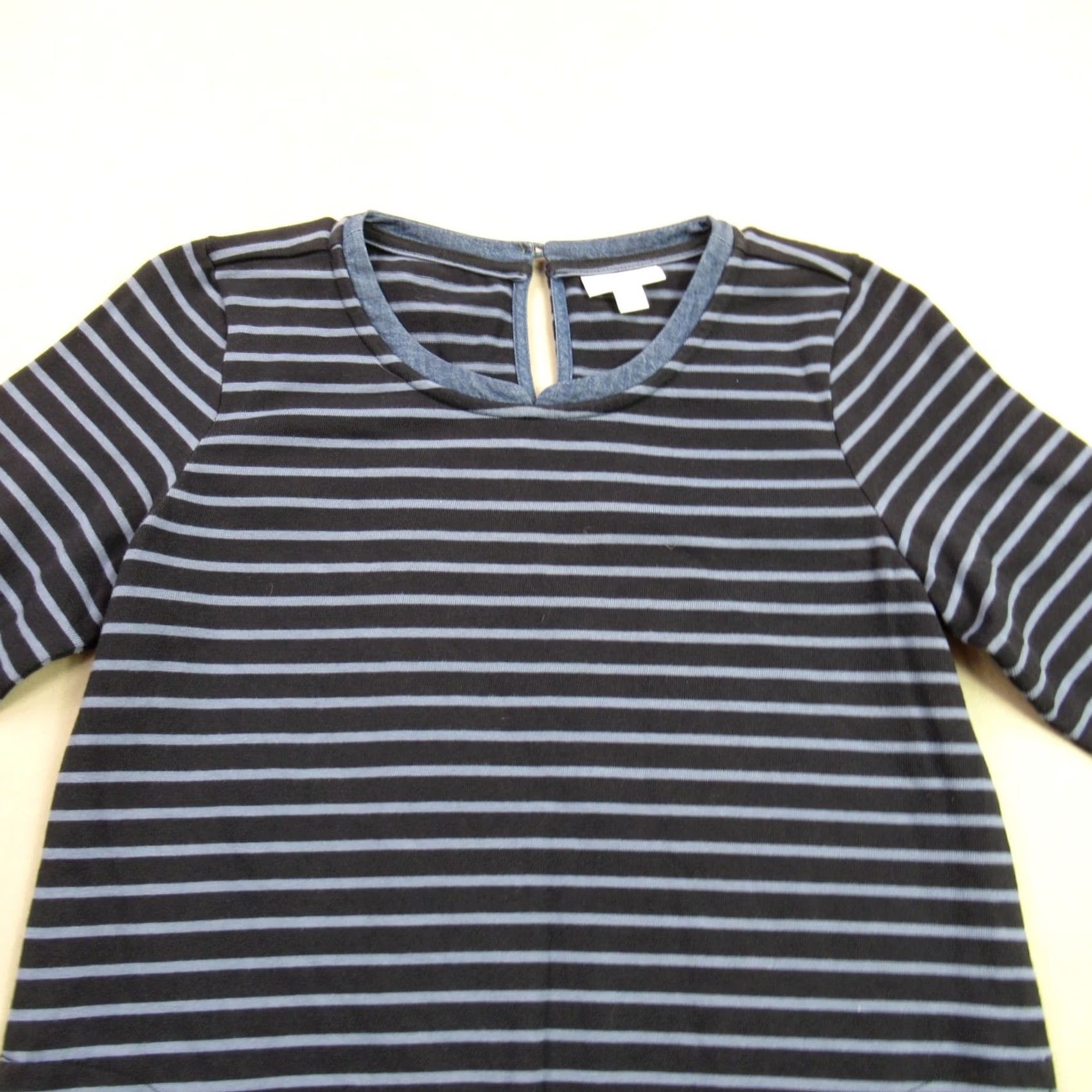 J. Jill J Jill Shirt Dress Womens XS Petite Long Sleeve Crew Neck Stripes Casual Knit 100% Cotton Knee Length Blue Women's Mens? Size XS / US 0-2 / IT 36-38 - 3 Thumbnail