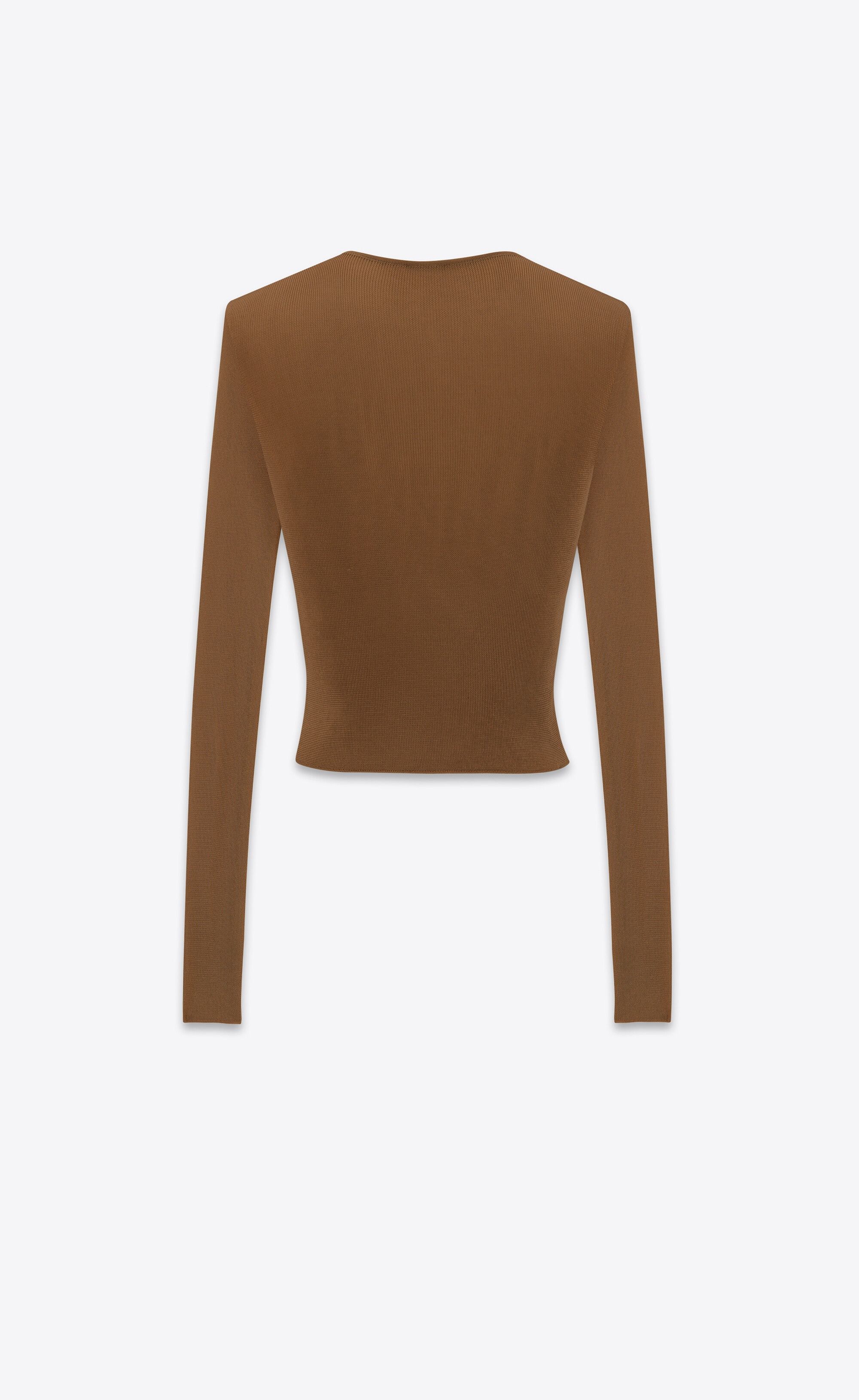 Saint Laurent Paris o1s1wg110425 735702 Cropped Top in Ribbed Knit Sweater Camel Size US XS / EU 42 / 0 - 3 Thumbnail