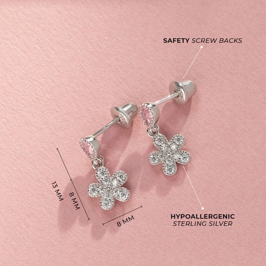 Other Groovy CZ Flower Dangle Earrings - Sterling Silver Size ONE SIZE - 2 Thumbnail