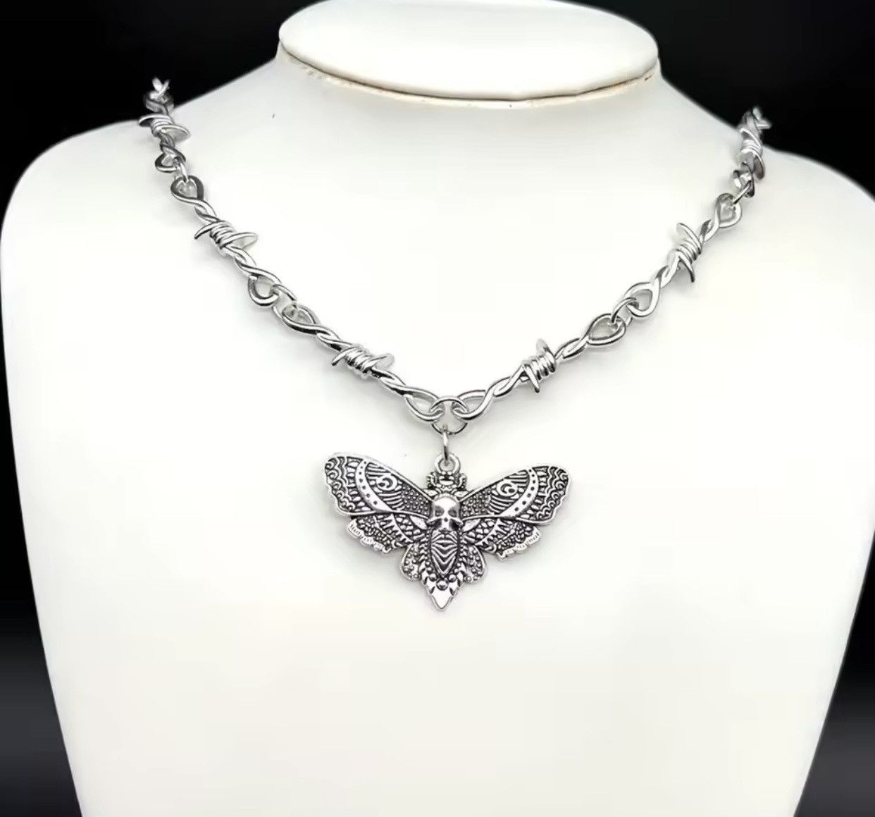 Jewelry Chrome Necklace Spike Post Barb Wire Punk Butterfly Chain Size ONE SIZE - 1 Thumbnail