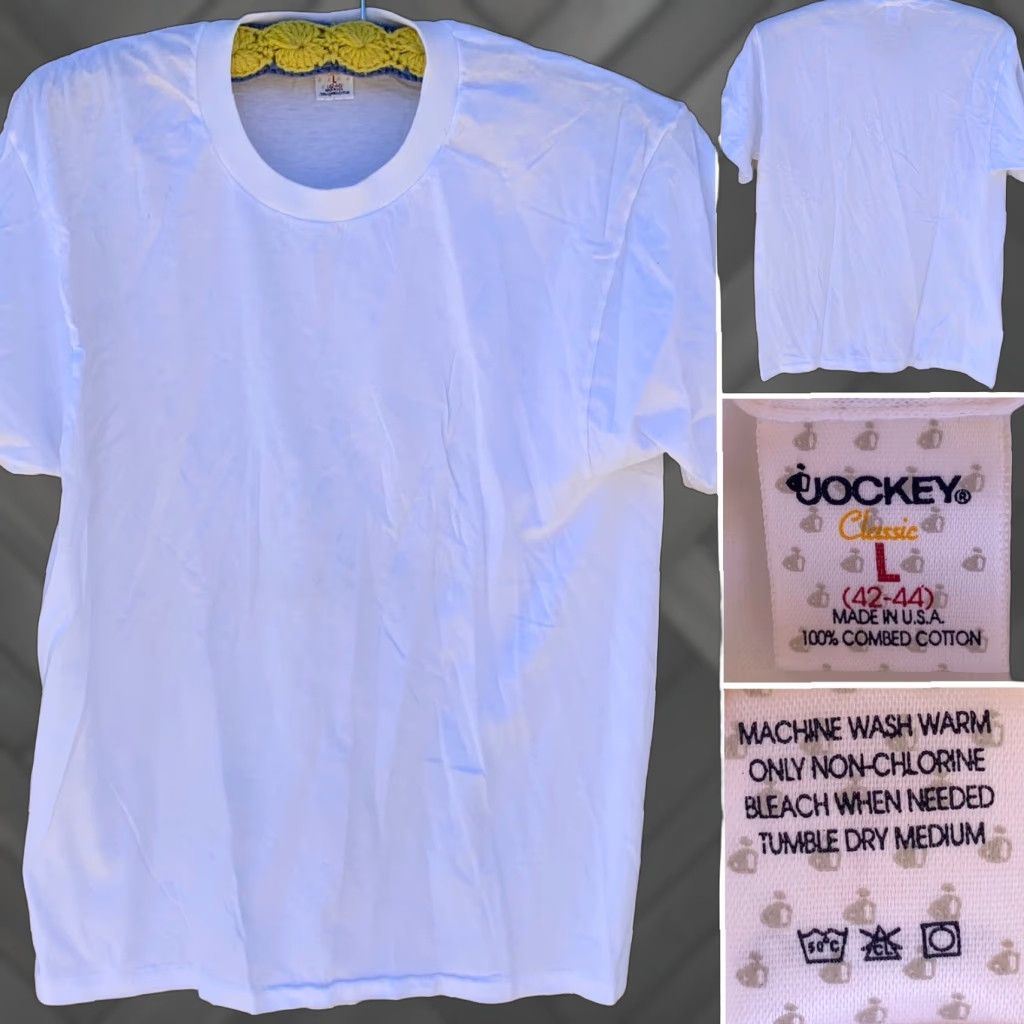 Jockey VINTAGE Jockey Classic T-Shirt White L Men's Cotton Single Stitch Made in USA Shirt Short Sleeve Size US L / EU 52-54 / 3 - 1 Thumbnail